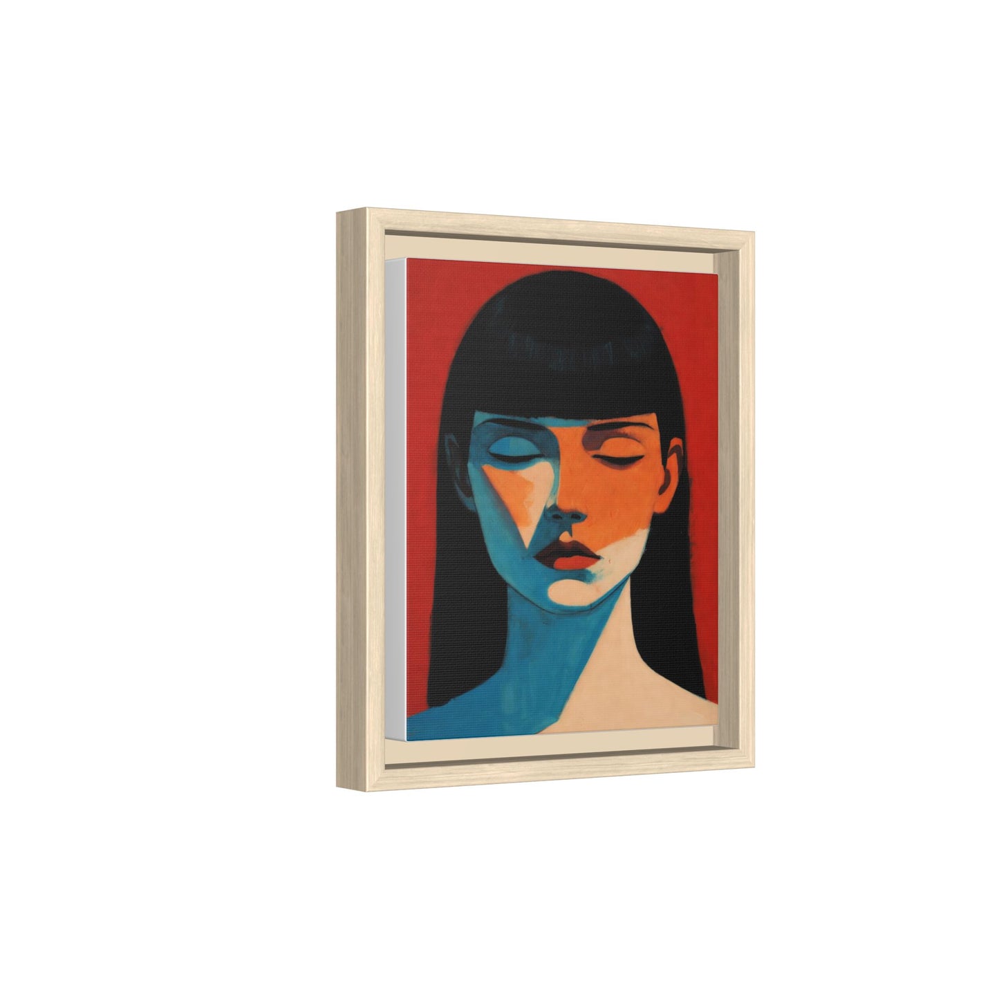 Framed Matte Canvas Art – Minimalist Portrait in Red & Teal