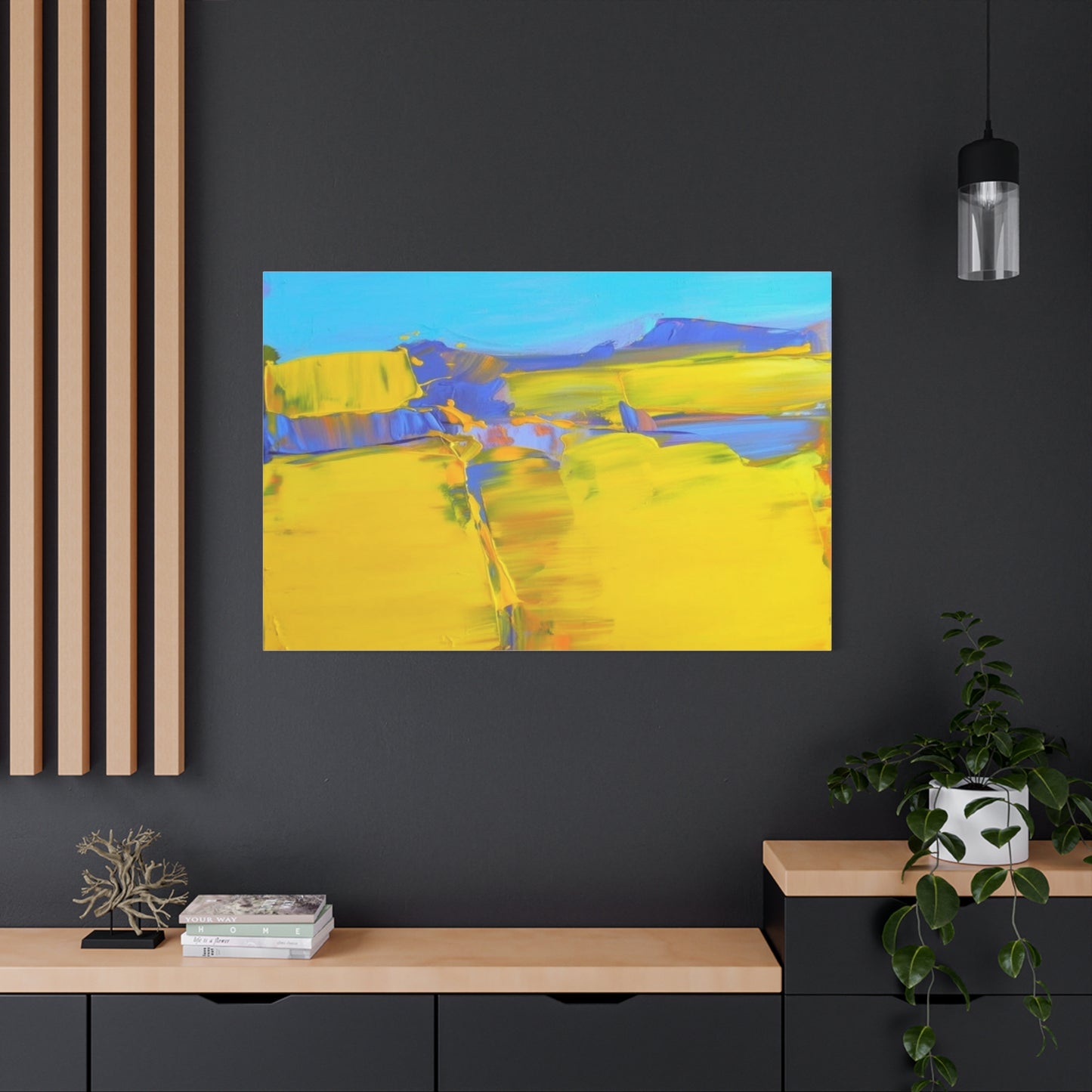 Abstract Yellow Field Canvas Wall Art  Vibrant Landscape Matte Stretched Canvas 1.25"