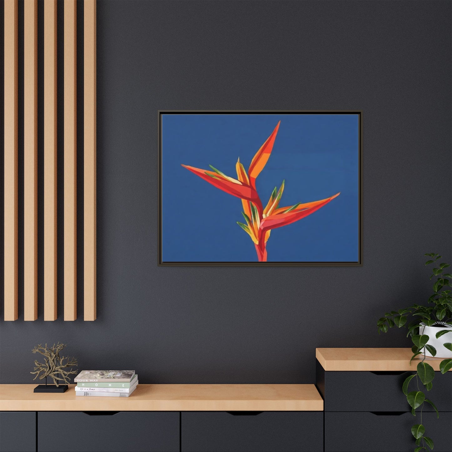 Framed Matte Canvas – Tropical Bird of Paradise Floral Wall Art
