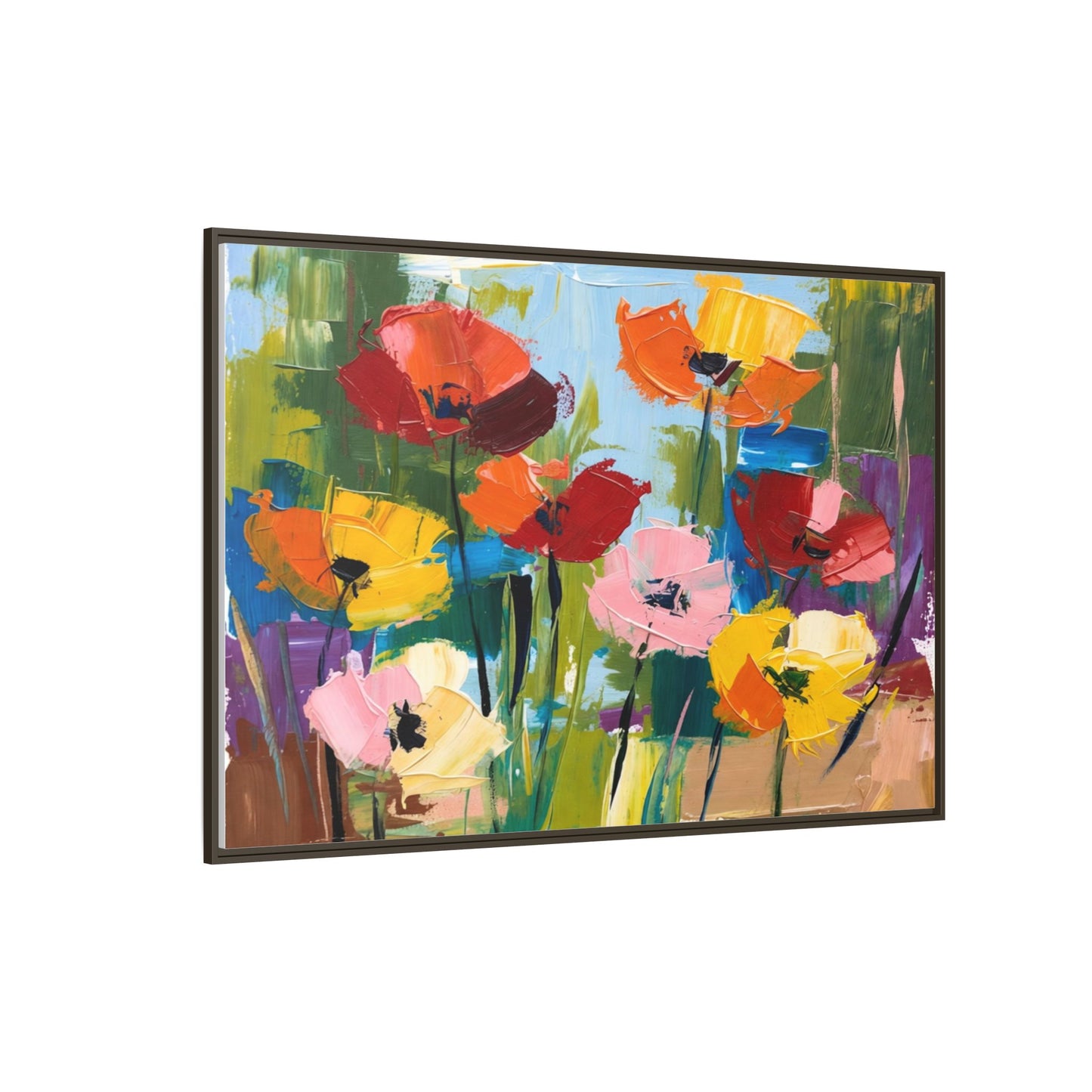 Framed Floral Canvas Print — Colorful Abstract Poppy Artwork