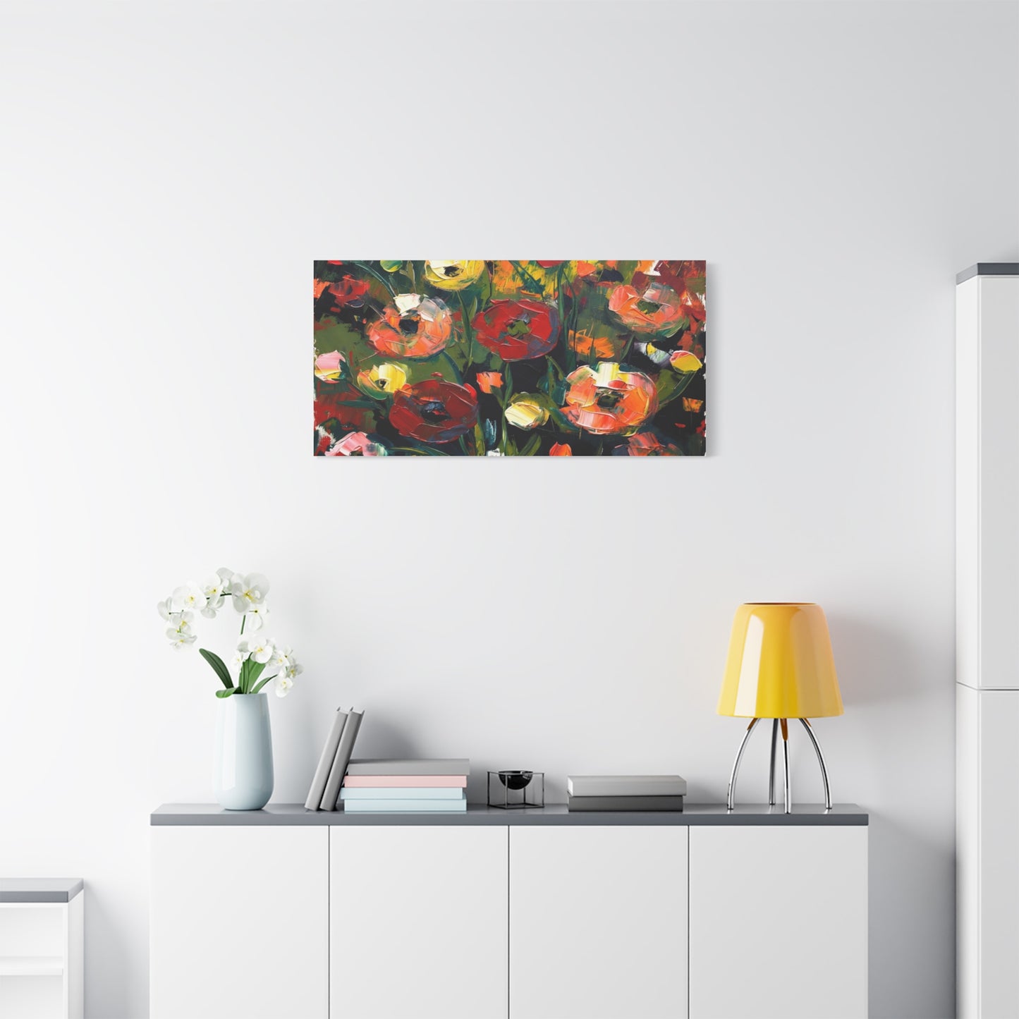 Bold Floral Abstract Canvas Print — Colorful Poppy Wall Art, Matte Stretched 1.25"