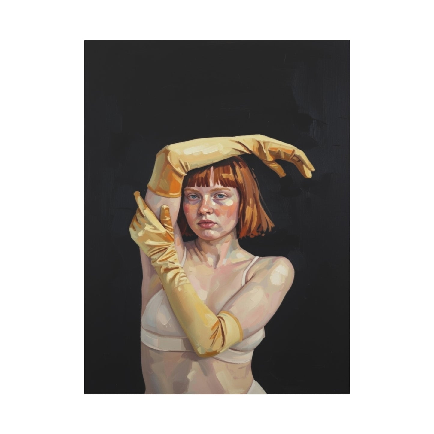 Contemporary Portrait Canvas — Redhead in Yellow Gloves Matte Stretched Art