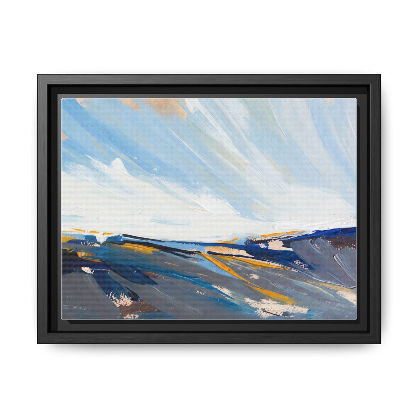 Framed Abstract Seascape Canvas Print — Matte Multi‑Color Wall Art