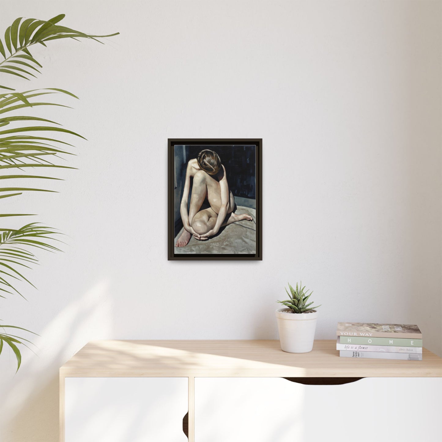 Framed Matte Canvas Print Contemplative Nude Figure Art