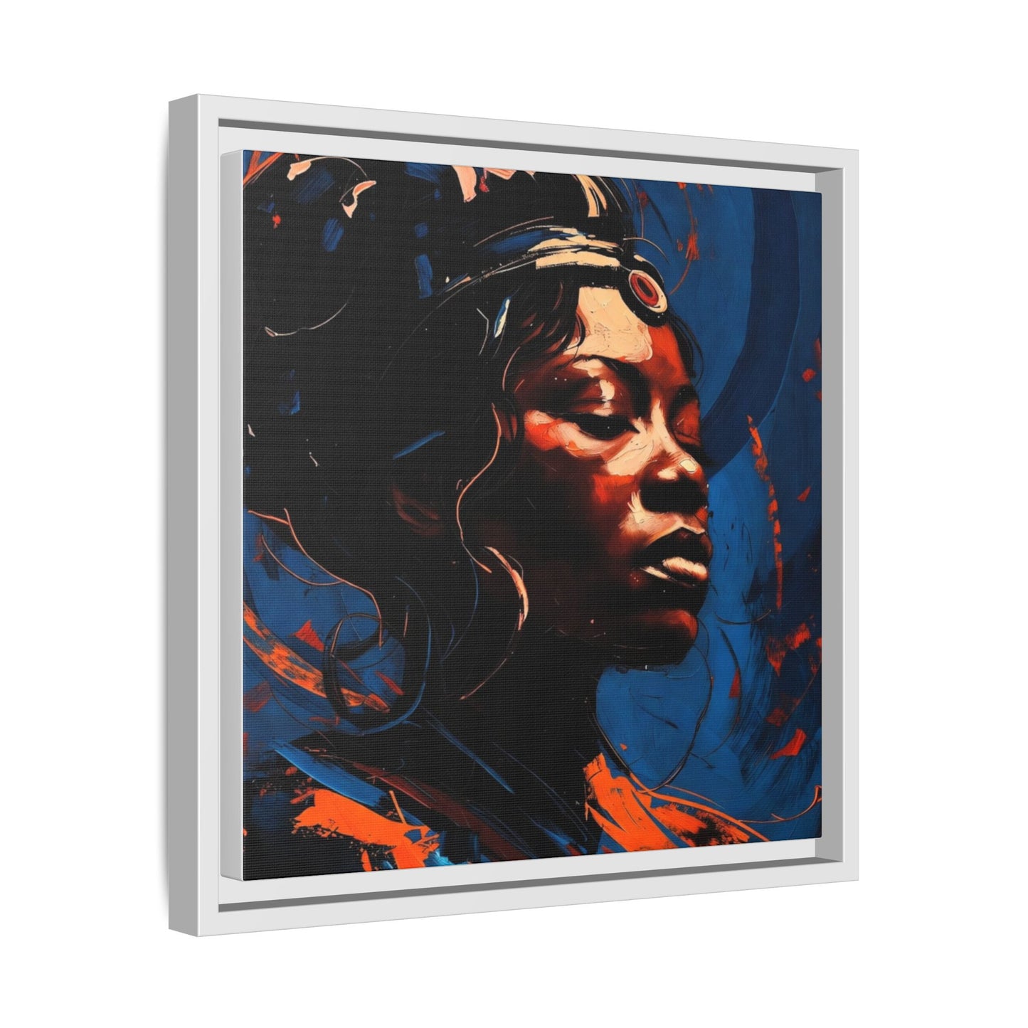 Framed Matte Canvas Art - Vibrant Portrait of a Black Woman (Multi-Color)