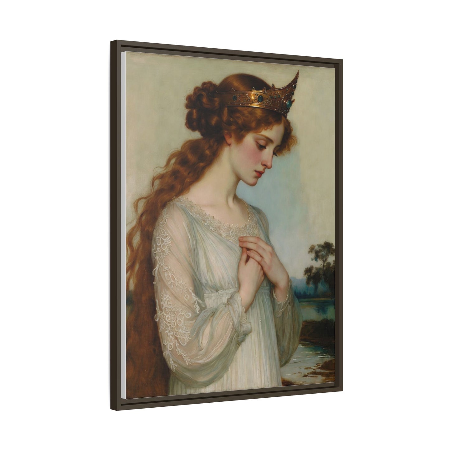 Framed Matte Canvas Print — Vintage Pre-Raphaelite Princess Portrait