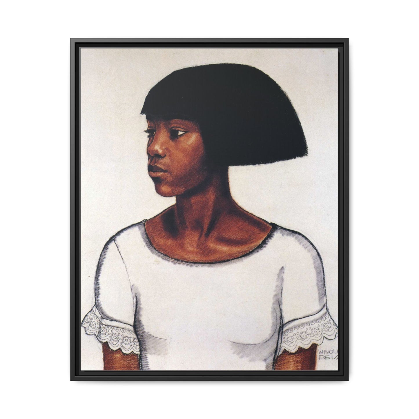 Portrait of a Young Woman by Winold Reiss Framed Matte Canvas Portrait