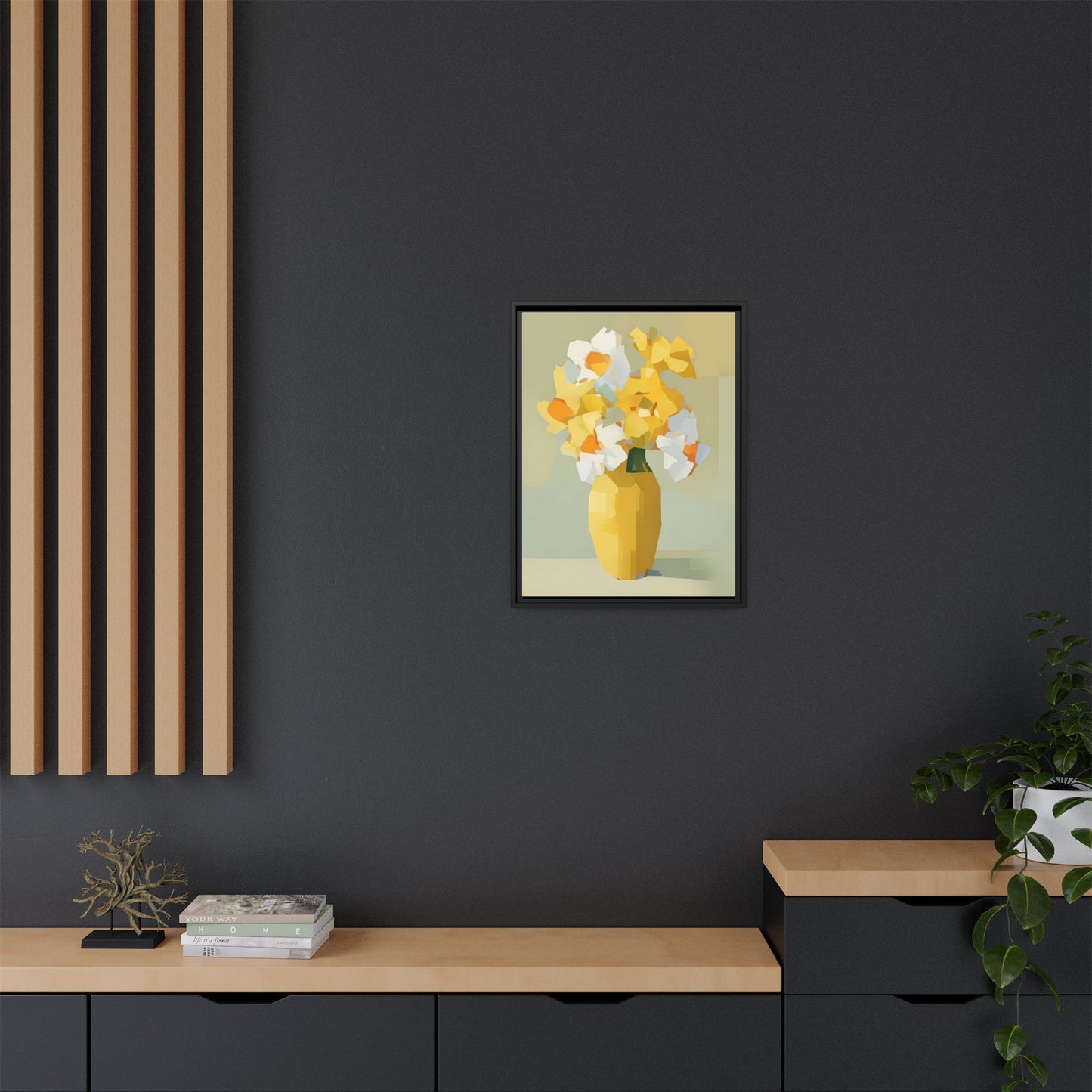 Framed Floral Canvas Print — Yellow Vase Bouquet Wall Art