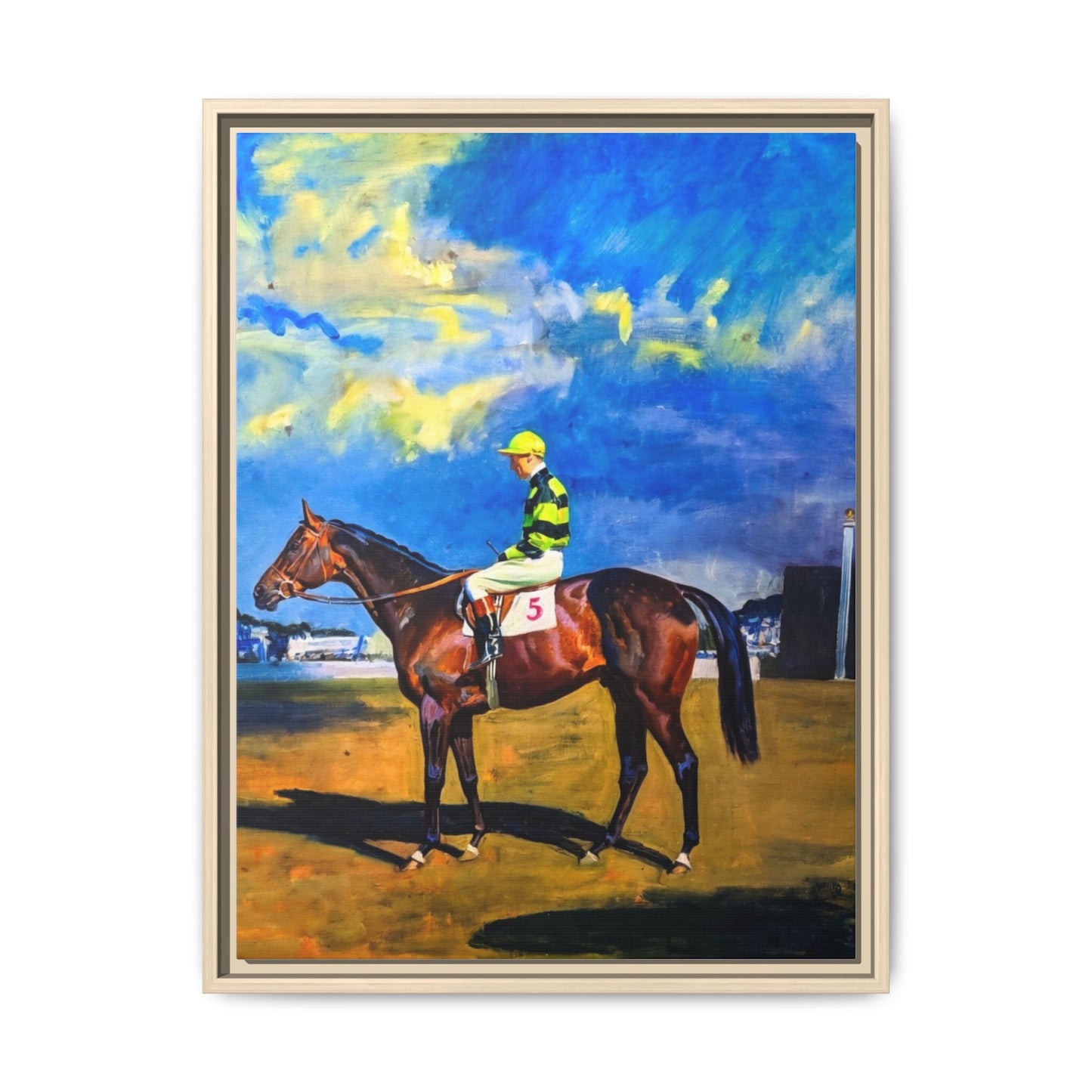 Framed Matte Canvas — Jockey on Racehorse Vintage Equestrian Wall Art