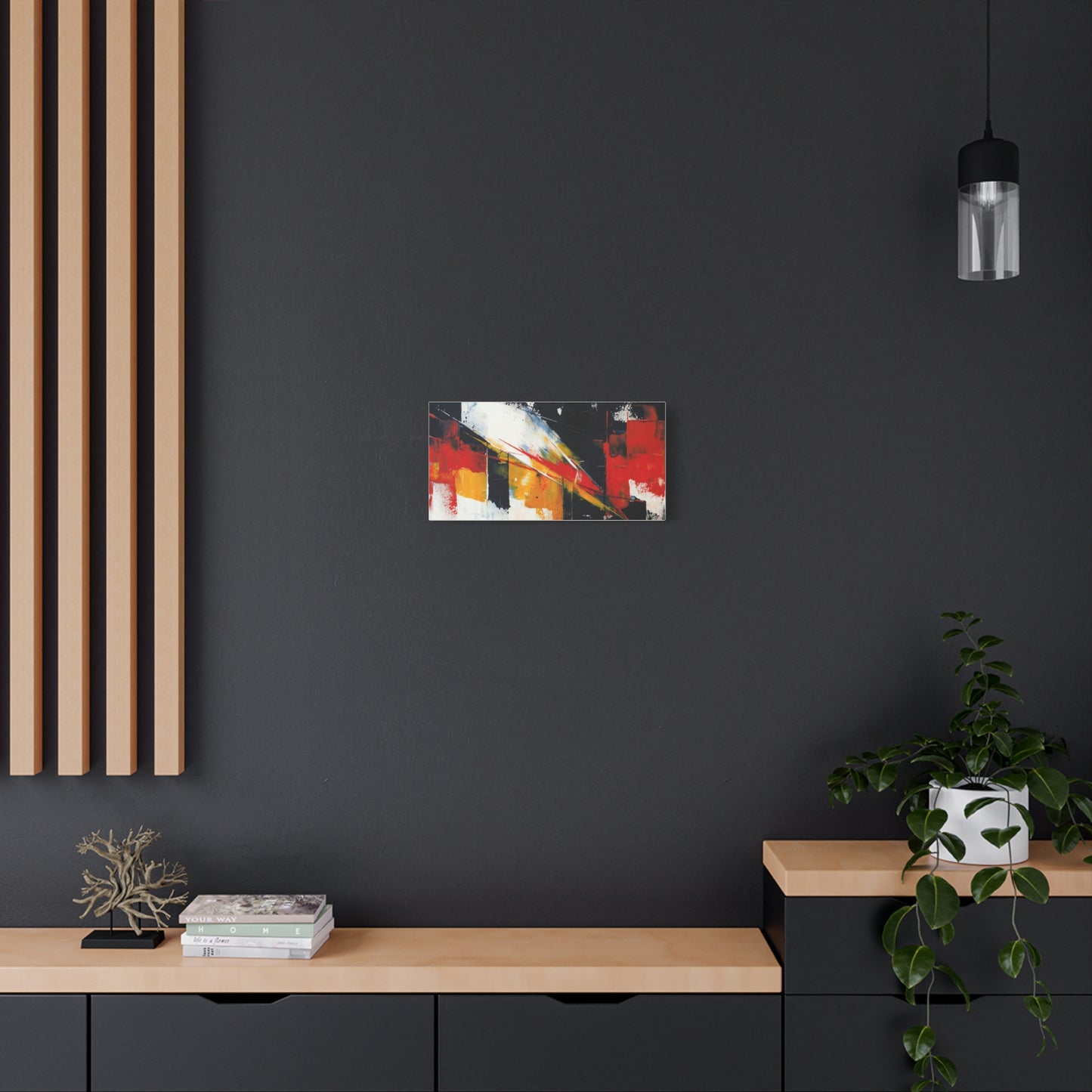 Abstract Geometric Canvas Art — Bold Red & Black Modern Wall Painting