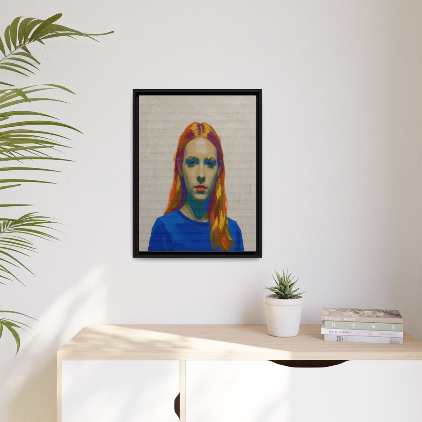Framed Matte Canvas Portrait — Vibrant Multi‑Color Girl Art Print