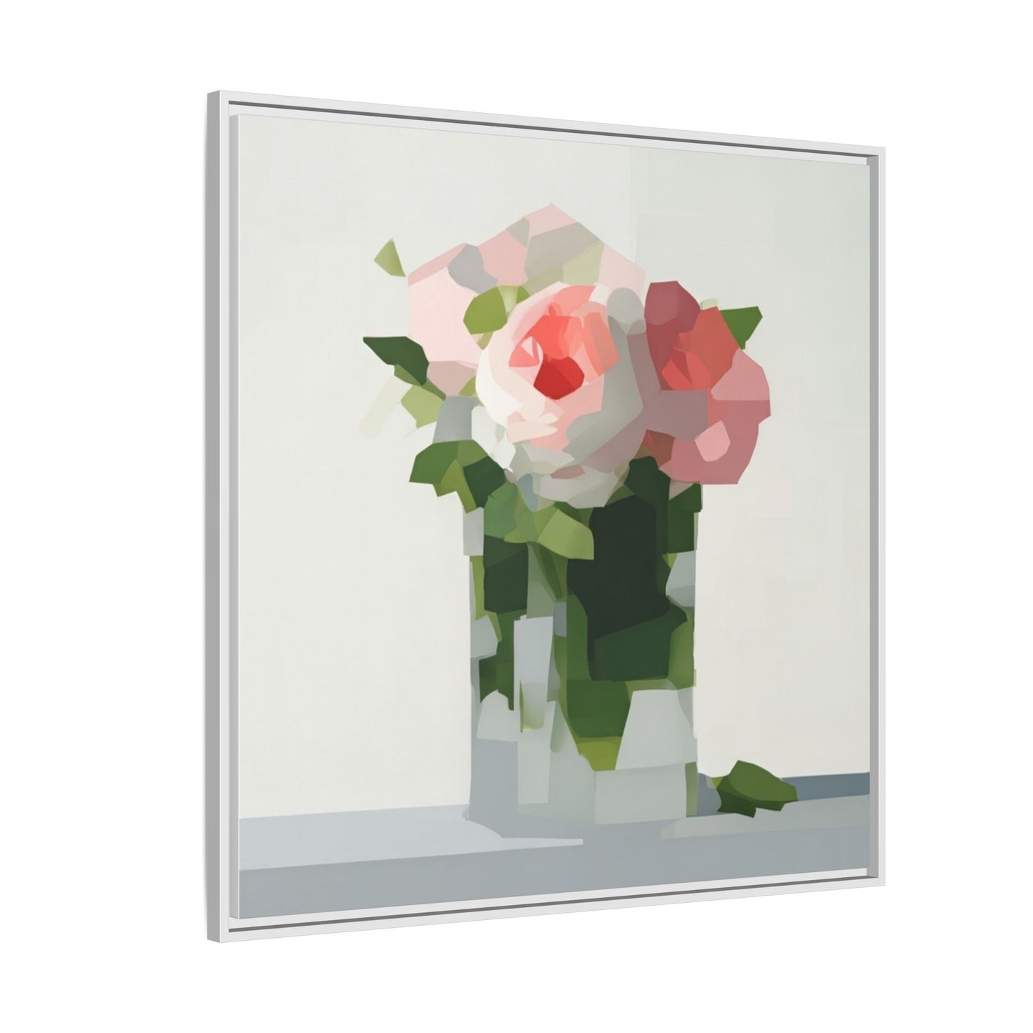Framed Floral Canvas Print — Modern Pink Roses Still Life