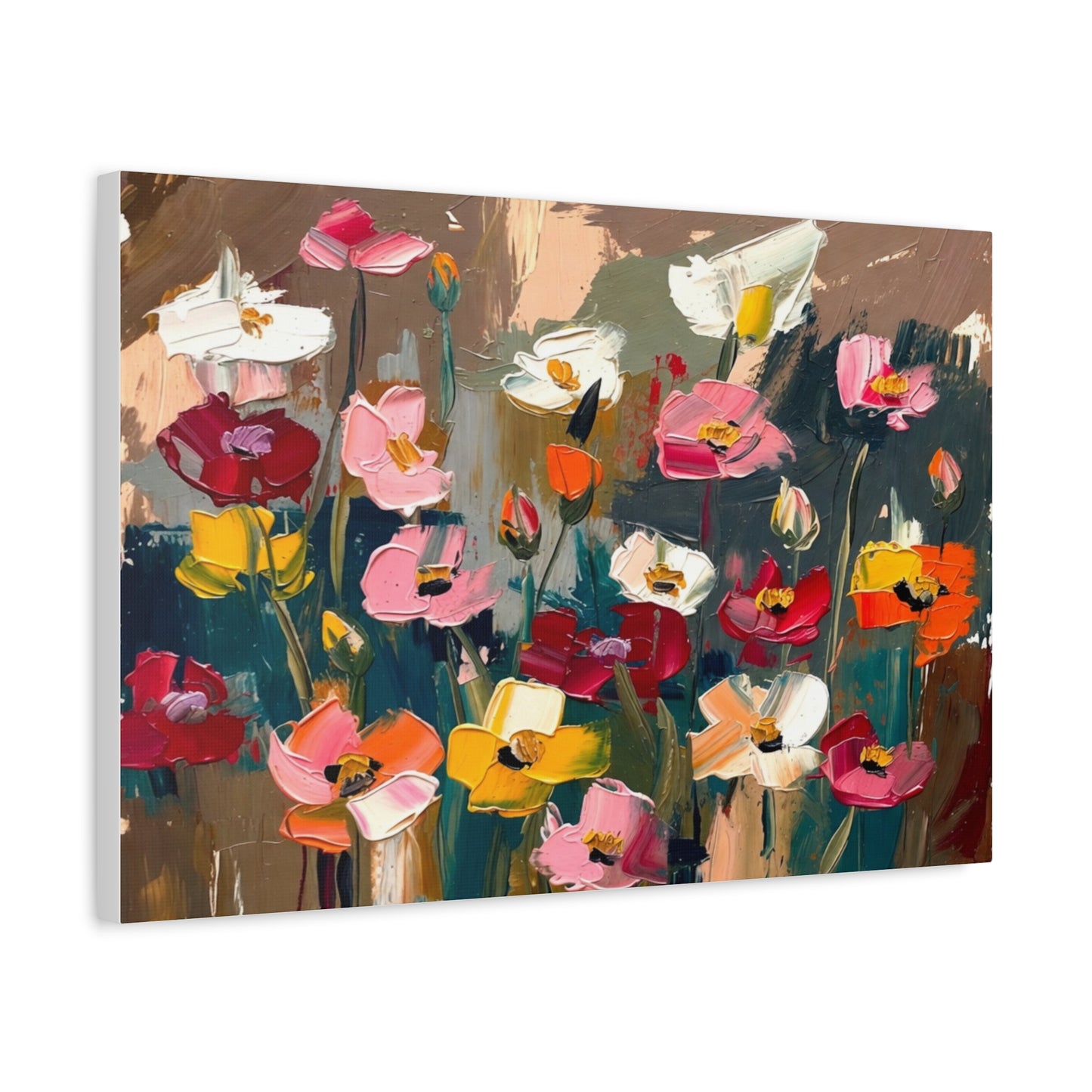 Abstract Floral Canvas Wall Art — Colorful Poppies Matte Stretched Print