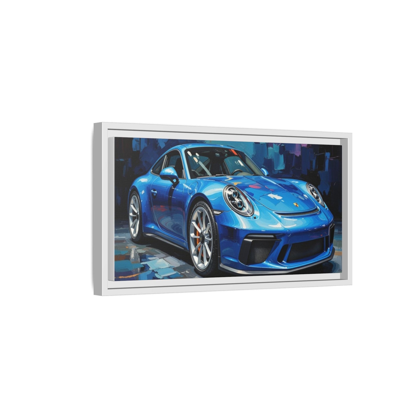 Blue Sports Car Matte Canvas Framed Print — Modern Automotive Wall Art
