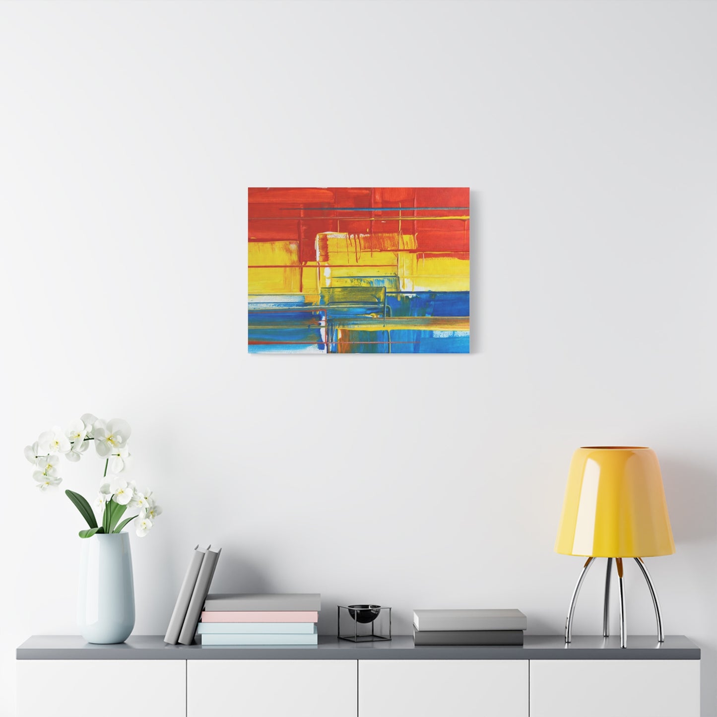 Abstract Color Block Canvas Print — Vibrant Red, Yellow & Blue Stretched Wall Art