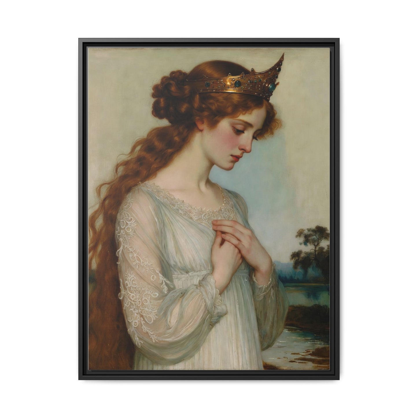 Framed Matte Canvas Print — Vintage Pre-Raphaelite Princess Portrait