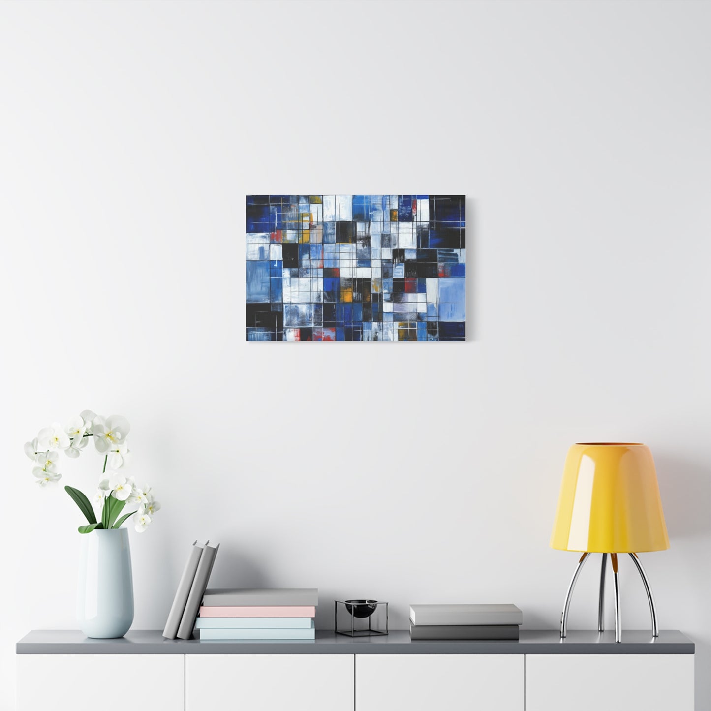 Abstract Blue Grid Matte Stretched Canvas Wall Art (1.25")