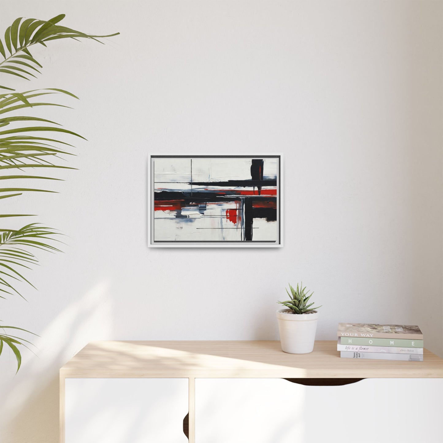 Abstract Red & Black Framed Canvas Art — Modern Matte Wall Painting