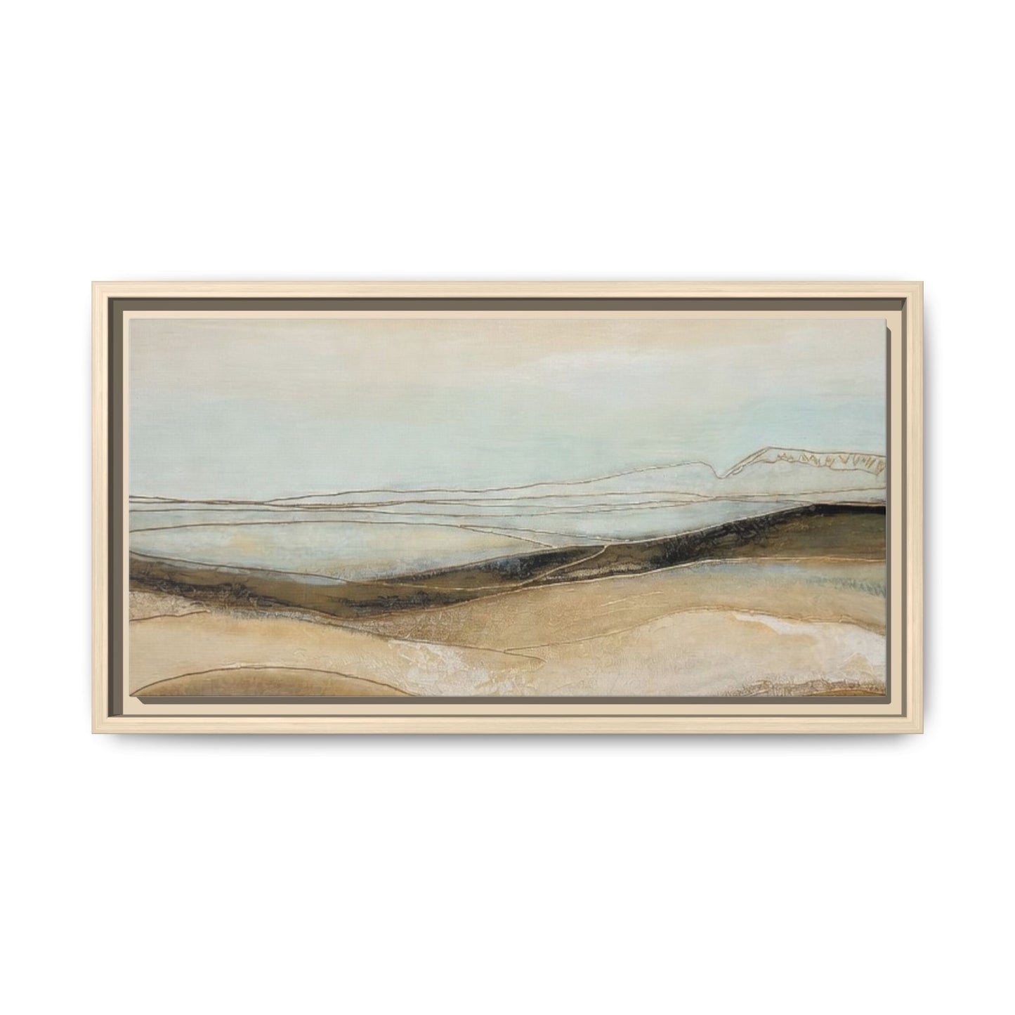 Framed Matte Canvas Wall Art — Neutral Abstract Landscape in Soft Blues & Earth Tones