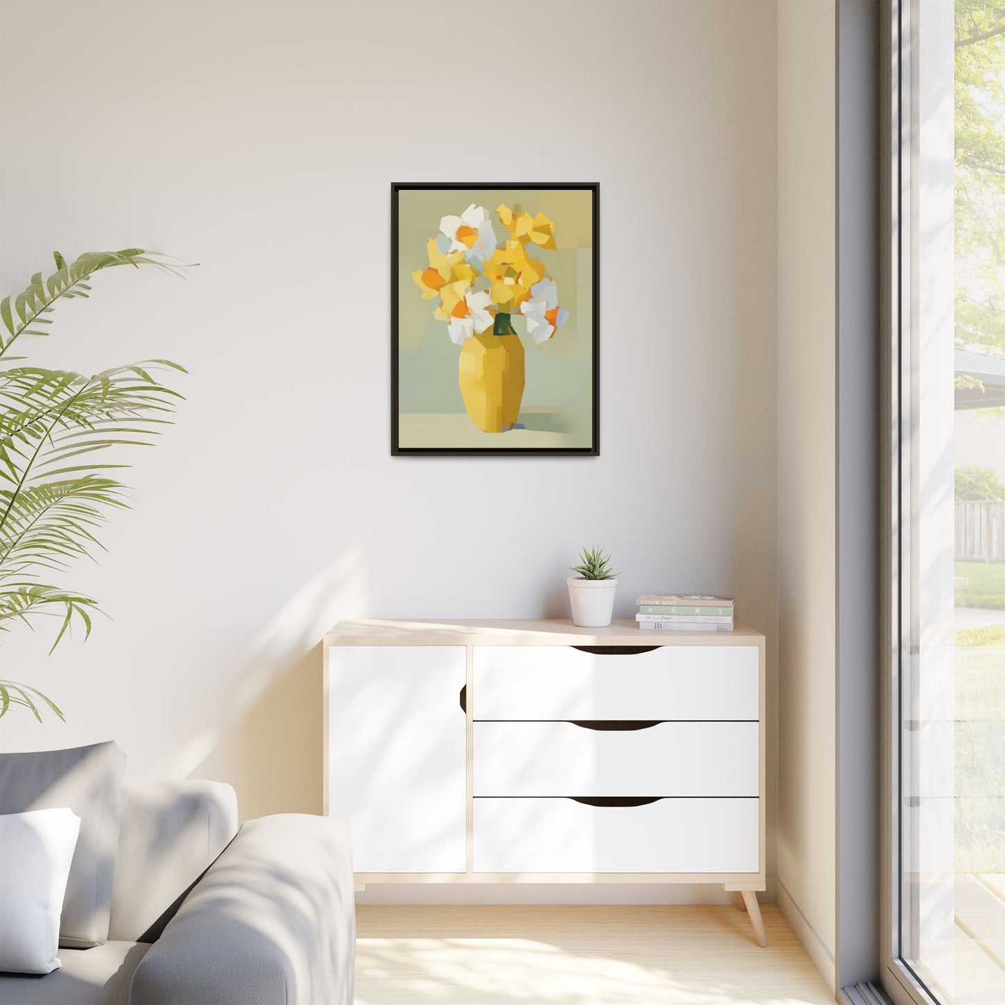 Framed Floral Canvas Print — Yellow Vase Bouquet Wall Art