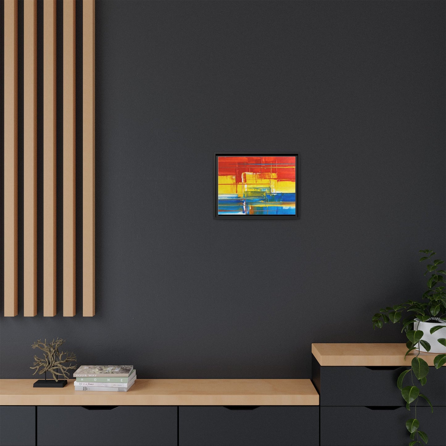 Abstract Multi-Color Framed Canvas Art — Modern Geometric Wall Decor