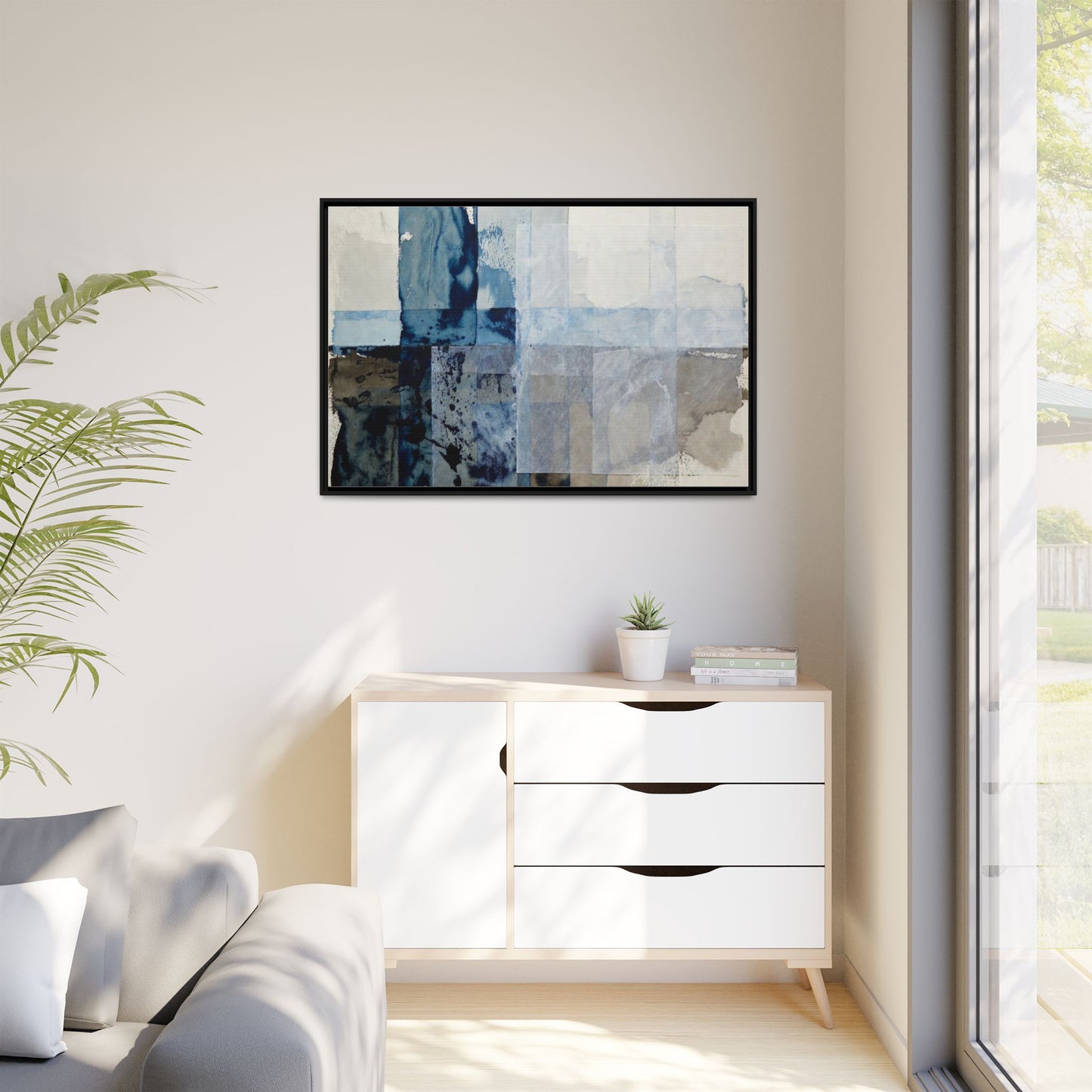 Abstract Coastal Blue Framed Canvas Art