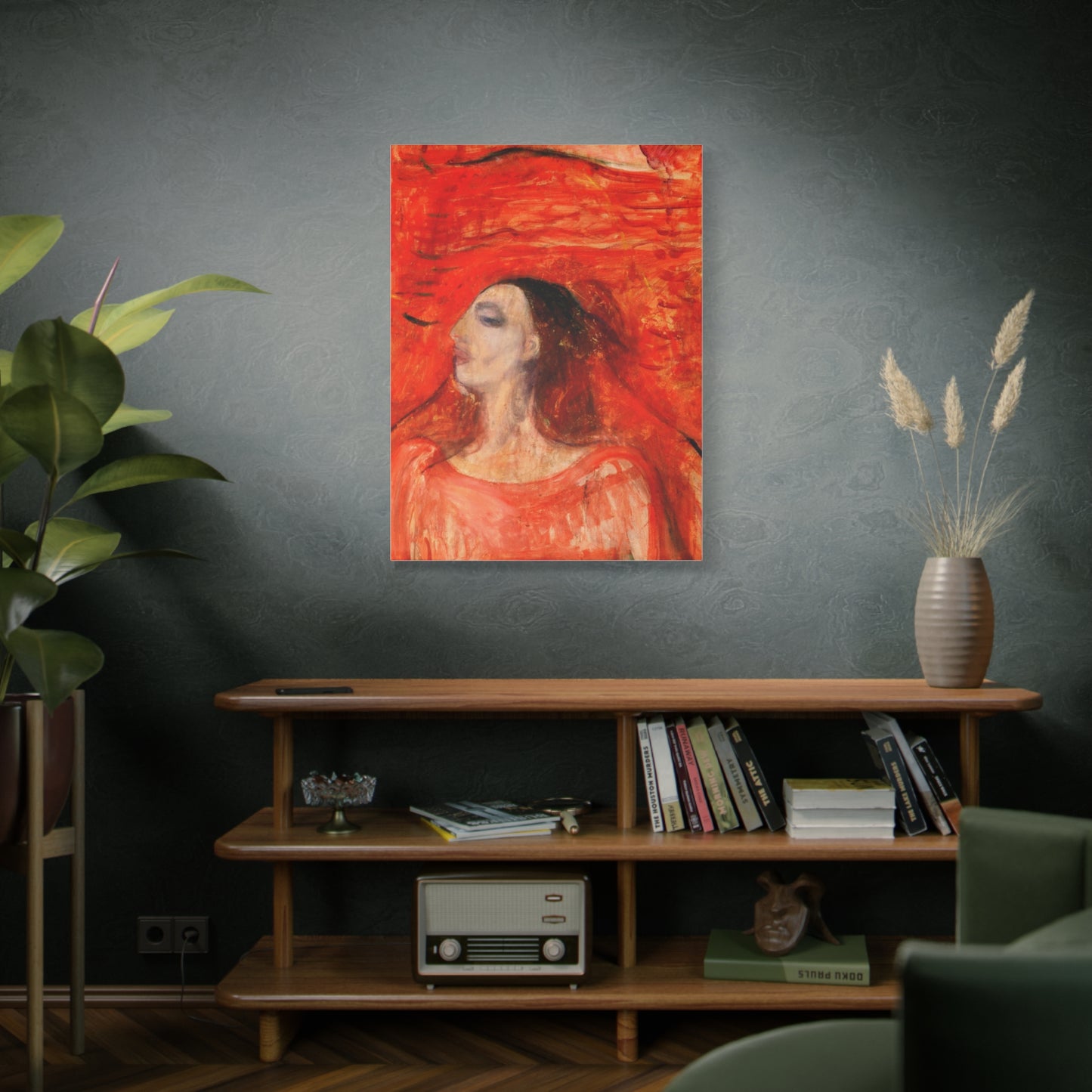 Woman's Head against a Red Background by Edvard Munch Matte Canvas Wall Art