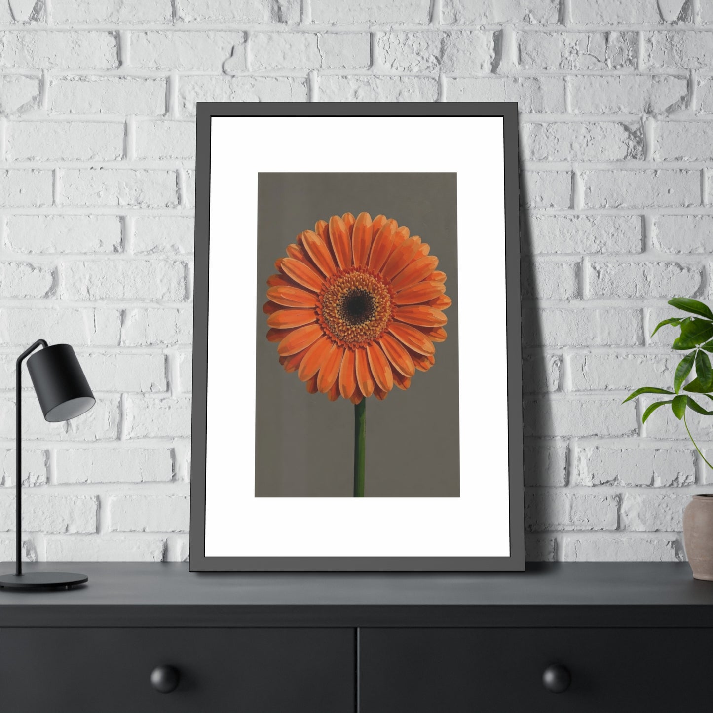 Orange Gerbera Framed Poster — Floral Wall Art Print