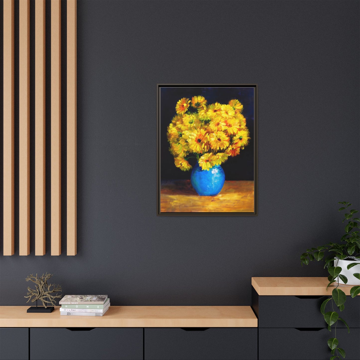 Yellow Daisy Bouquet Matte Canvas Framed Wall Art
