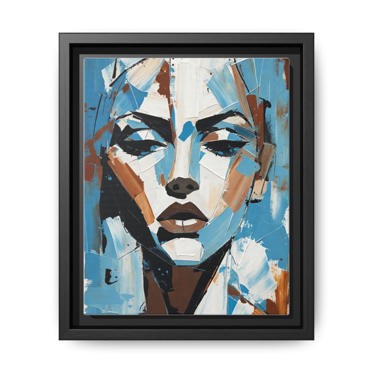 Abstract Blue Face Matte Canvas Wall Art — Framed Modern Portrait Print
