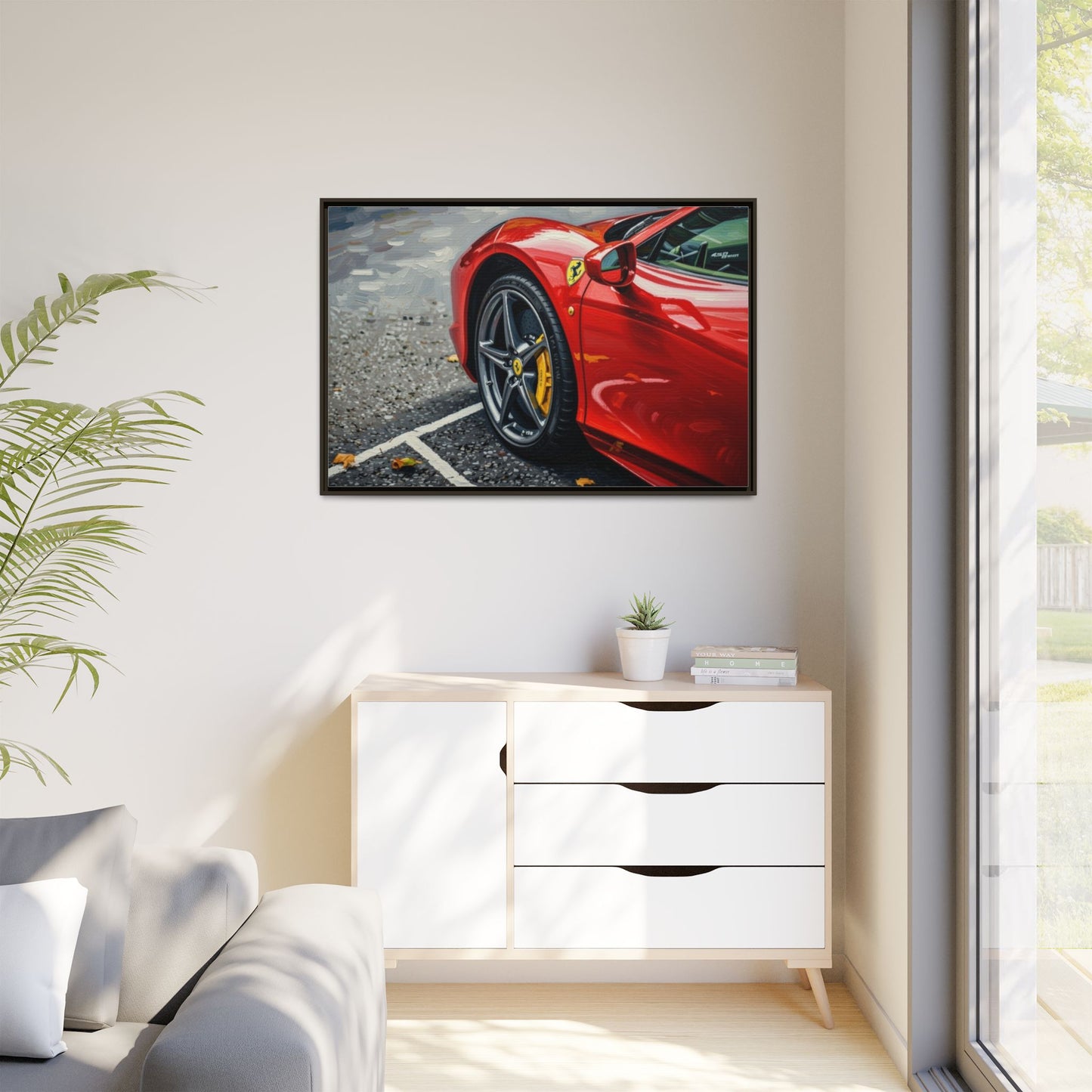 Framed Matte Canvas: Red Sports Car Close-Up Art Print