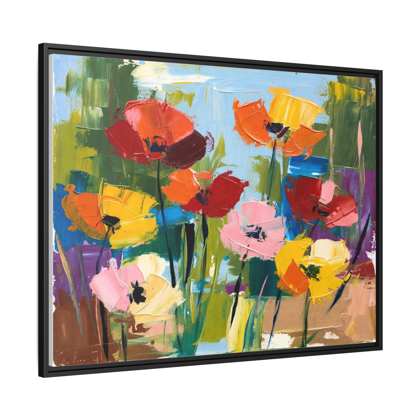 Framed Floral Canvas Print — Colorful Abstract Poppy Artwork