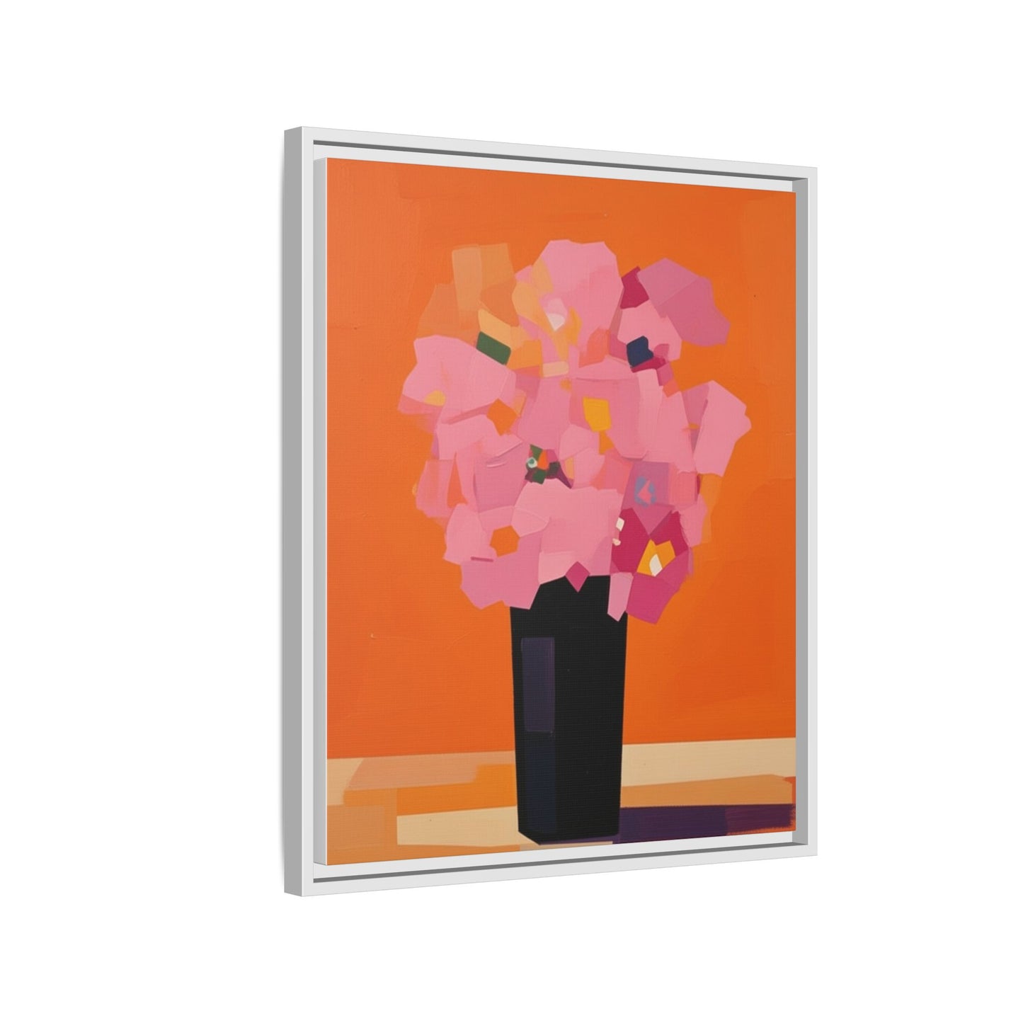 Framed Floral Canvas Art — Pink Bouquet on Orange Background