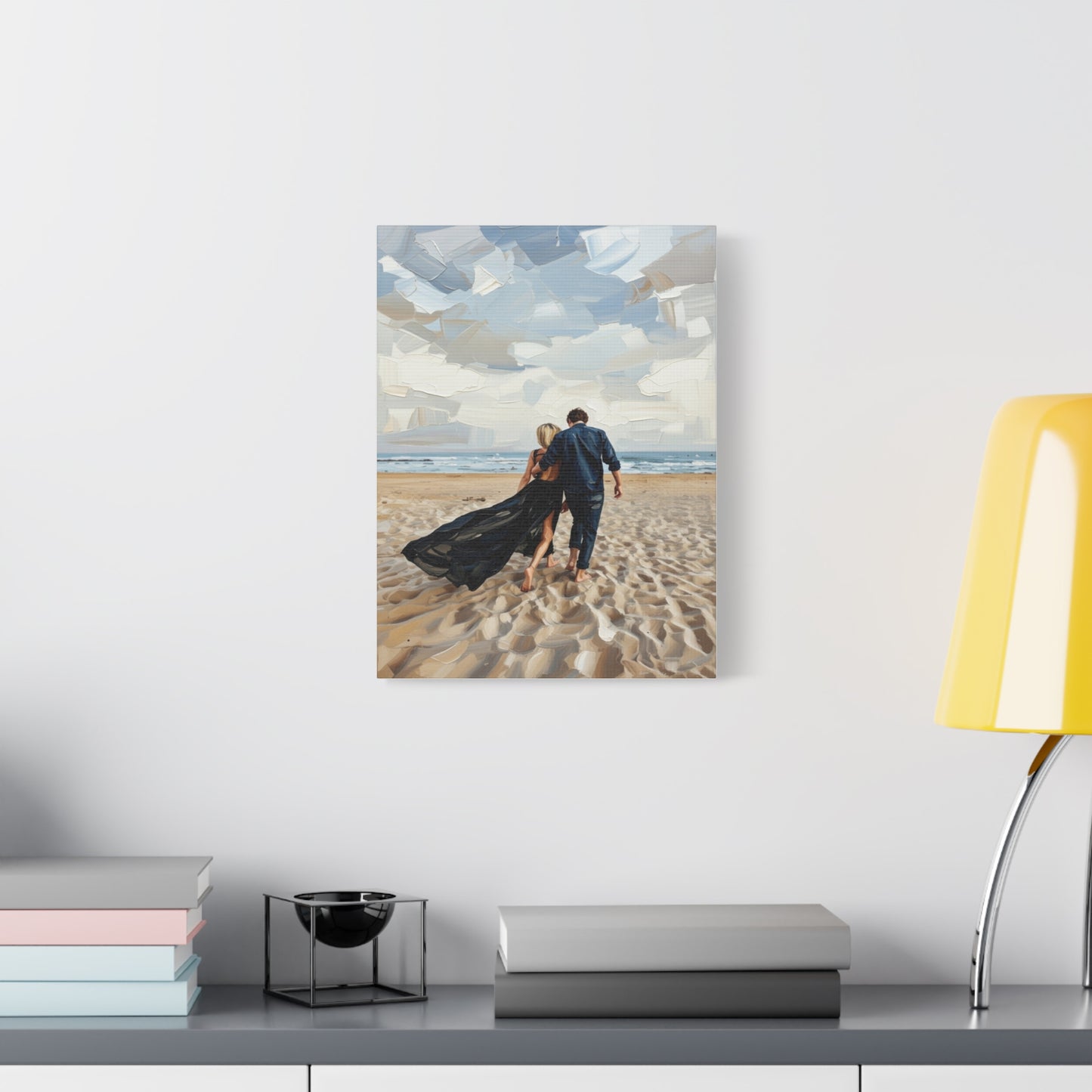Beach Couple Canvas Print — Romantic Seaside Wall Art, Matte Stretched 1.25"