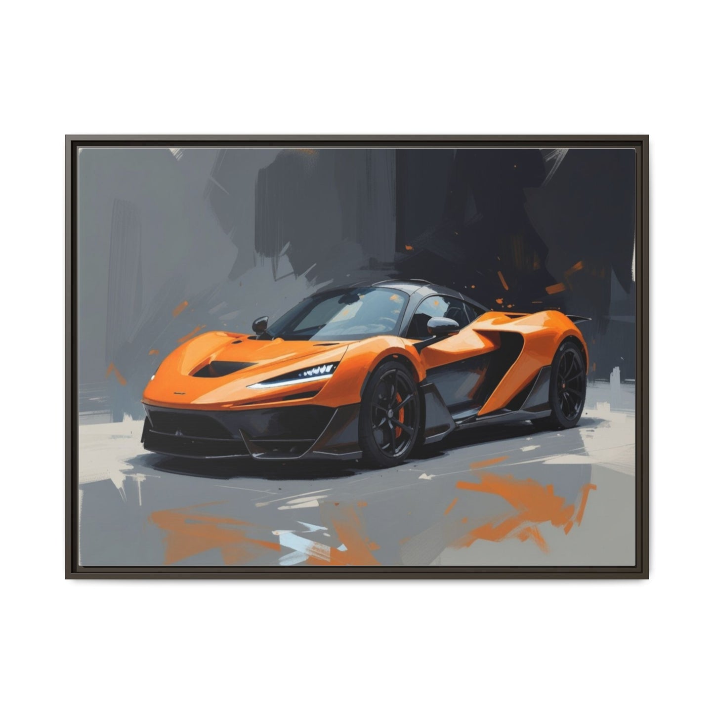 Framed Matte Canvas — Orange Sports Car Print