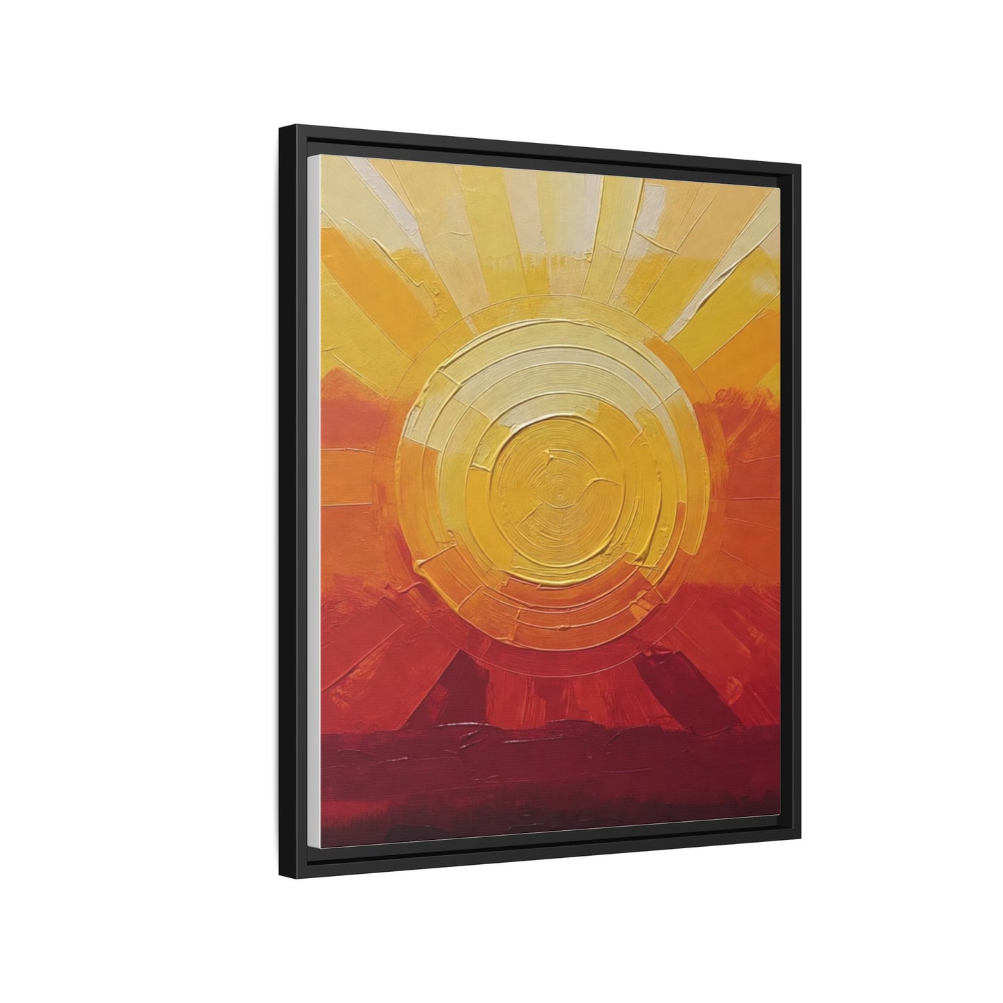 Sunburst Abstract Framed Canvas Art — Matte Multi‑Color Wall Print
