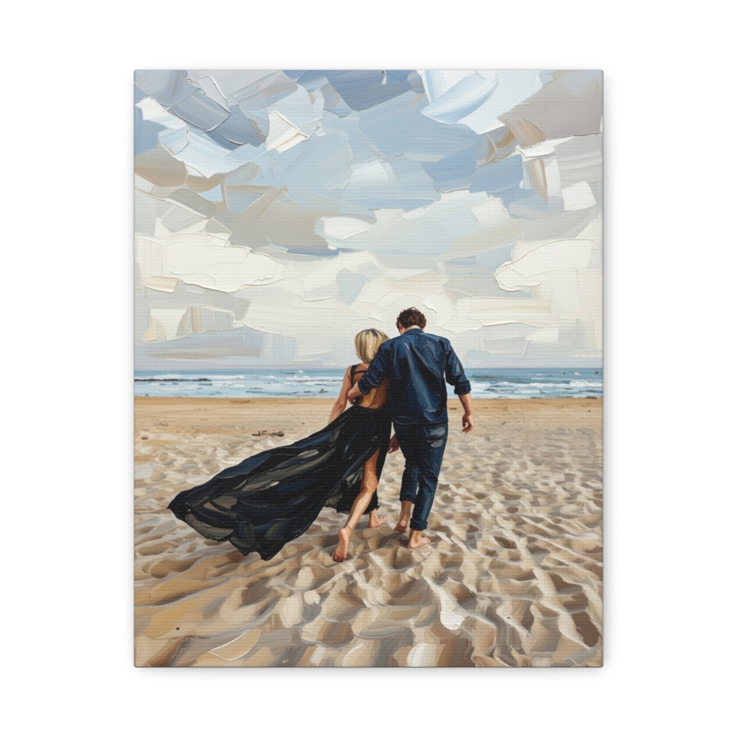 Beach Couple Canvas Print — Romantic Seaside Wall Art, Matte Stretched 1.25"
