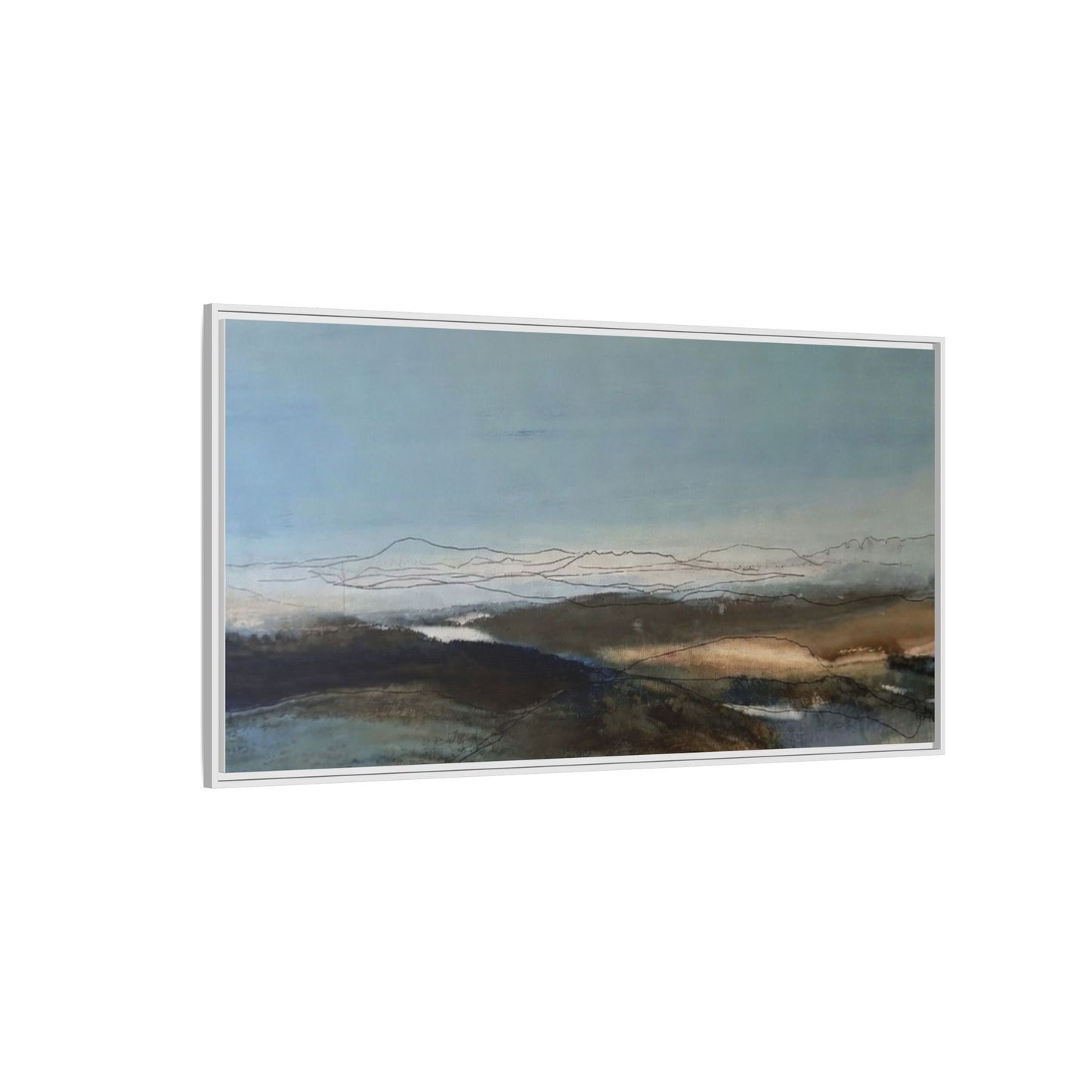 Framed Matte Canvas Wall Art — Serene Abstract Blue Landscape