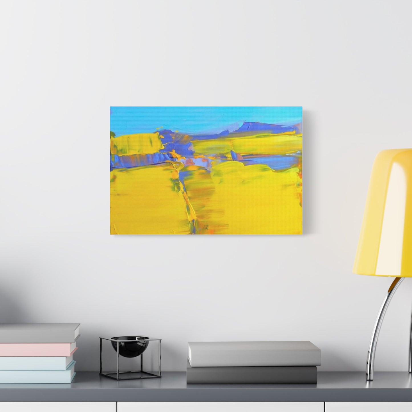 Abstract Yellow Field Canvas Wall Art  Vibrant Landscape Matte Stretched Canvas 1.25"