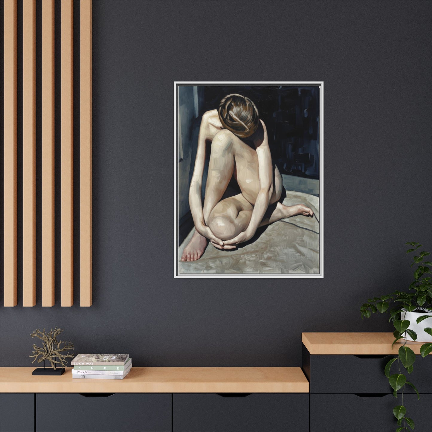 Framed Matte Canvas Print Contemplative Nude Figure Art