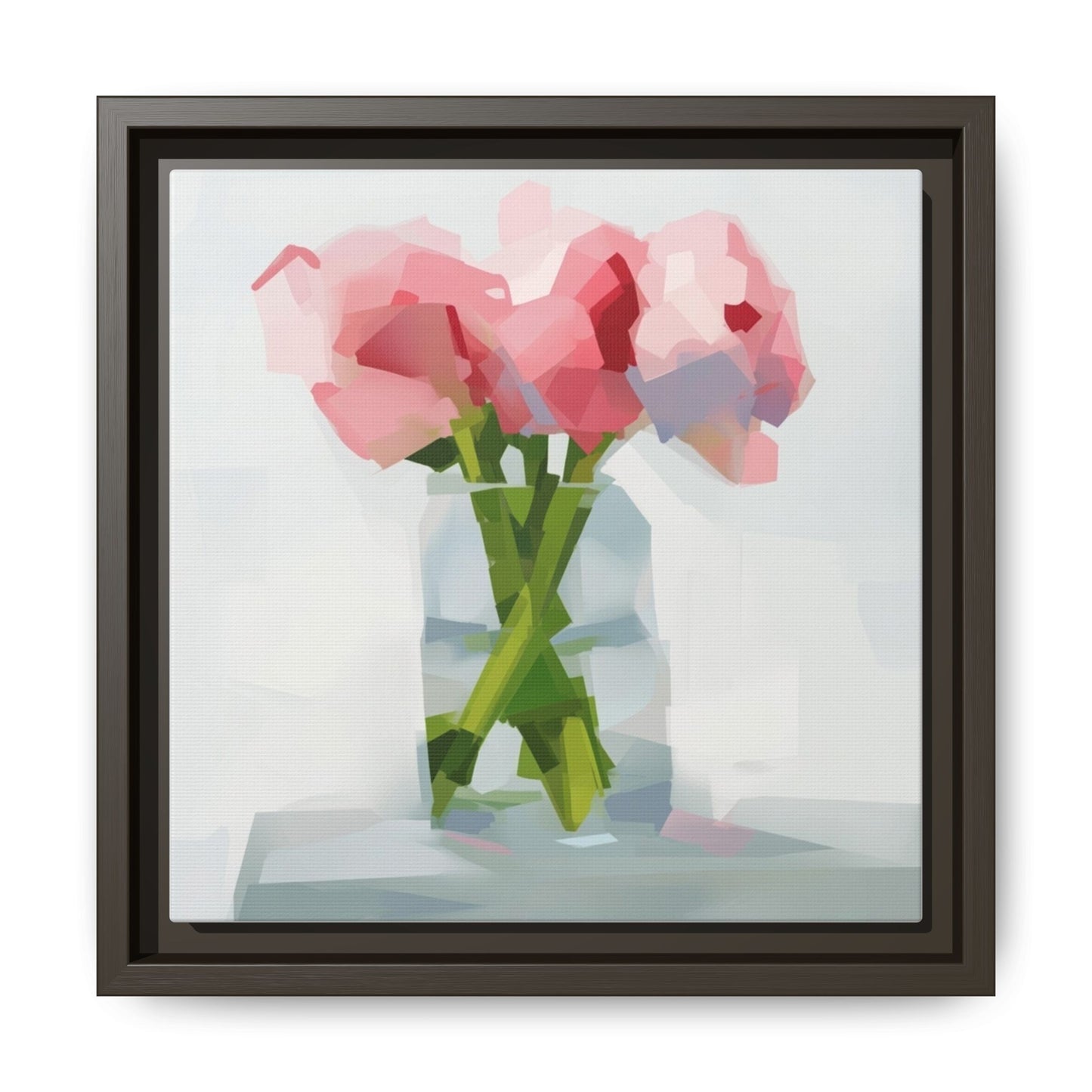 Framed Floral Canvas Art — Pink Peonies in Vase (Matte)