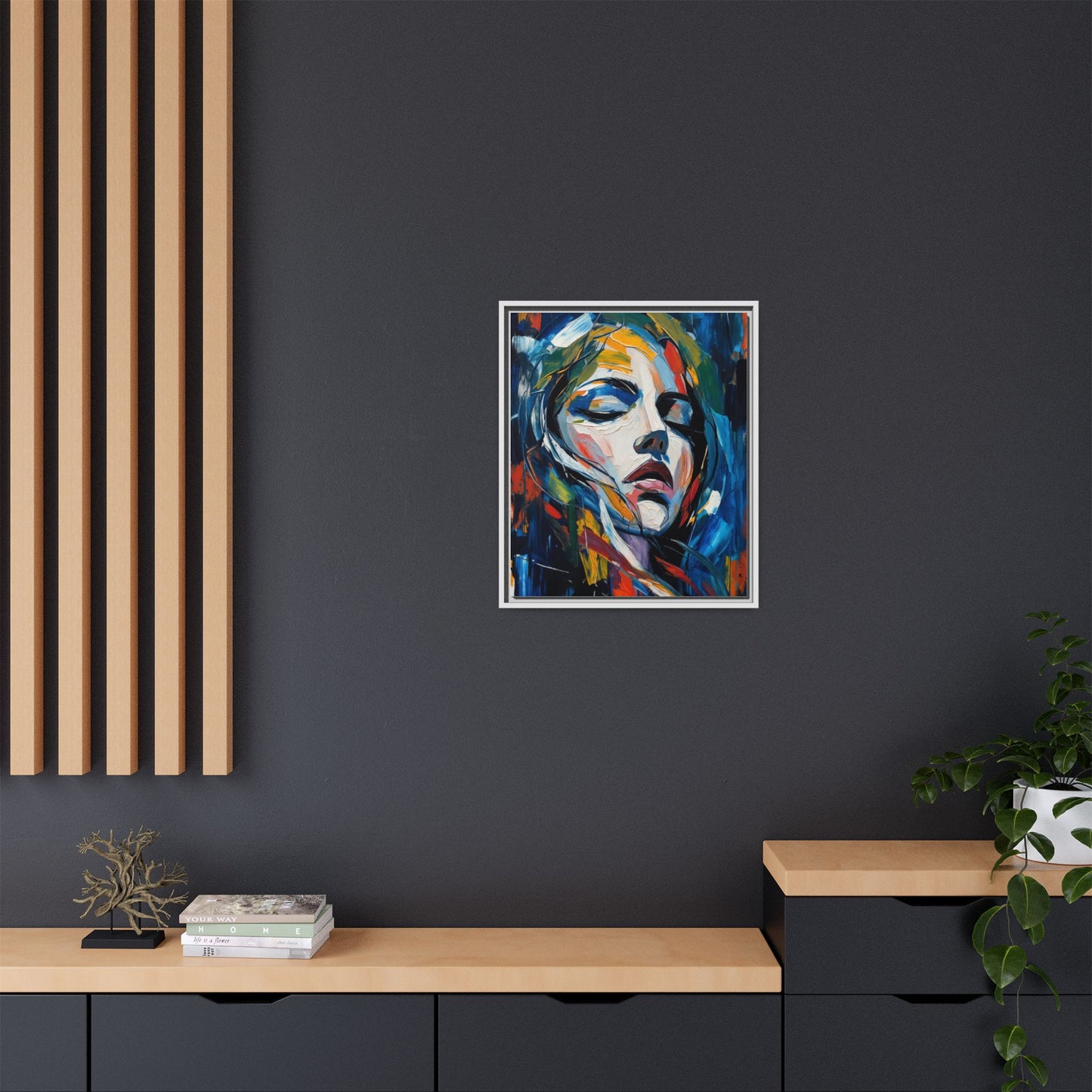 Abstract Colorful Woman Portrait — Framed Matte Canvas Wall Art