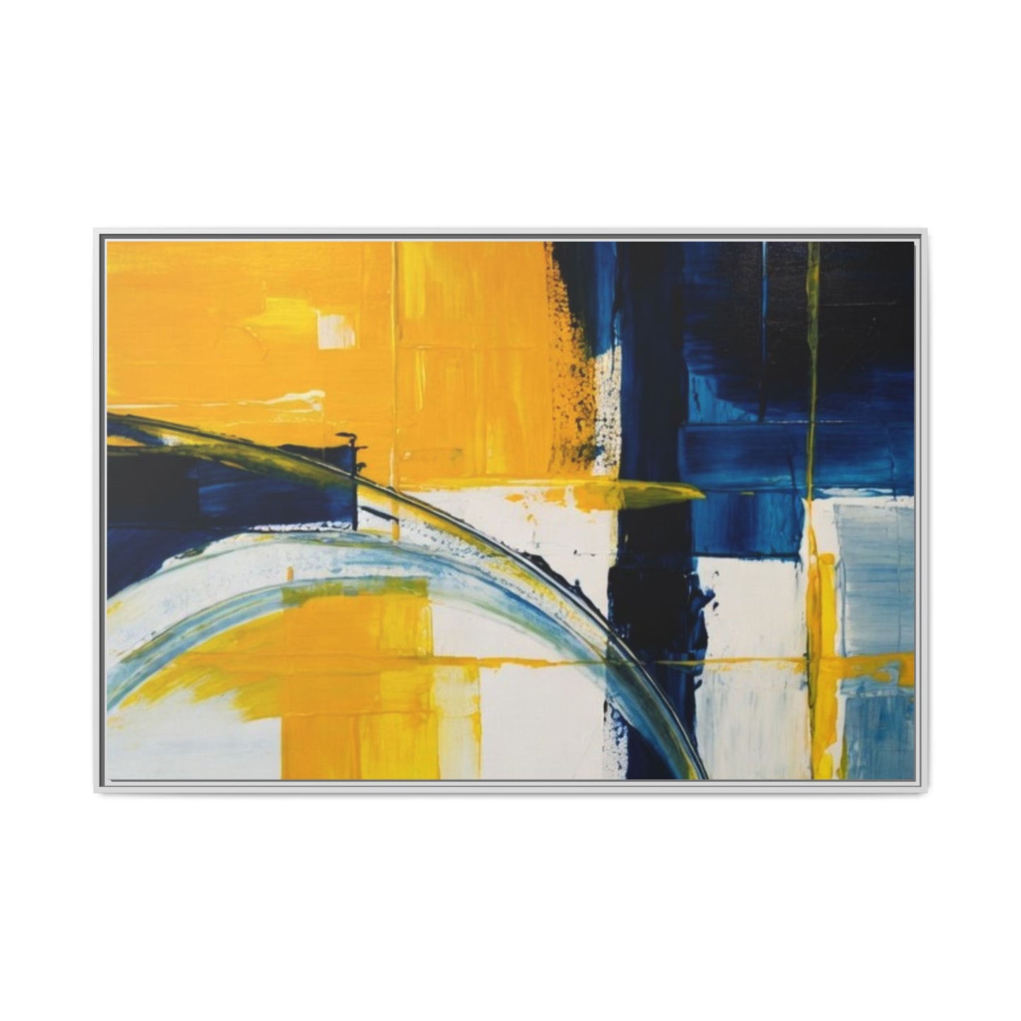 Abstract Yellow & Blue Framed Canvas Wall Art — Modern Matte Canvas Print