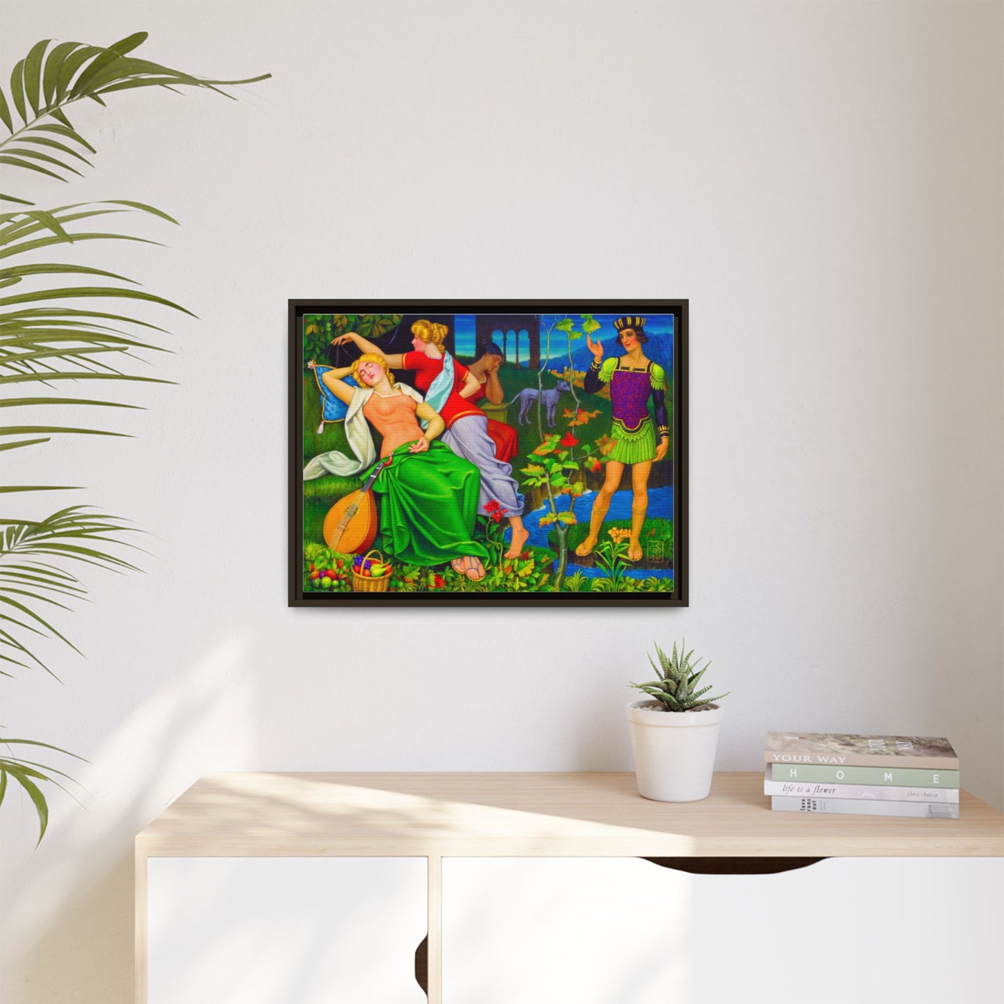 Framed Matte Canvas Art — Colorful Mythic Garden Scene