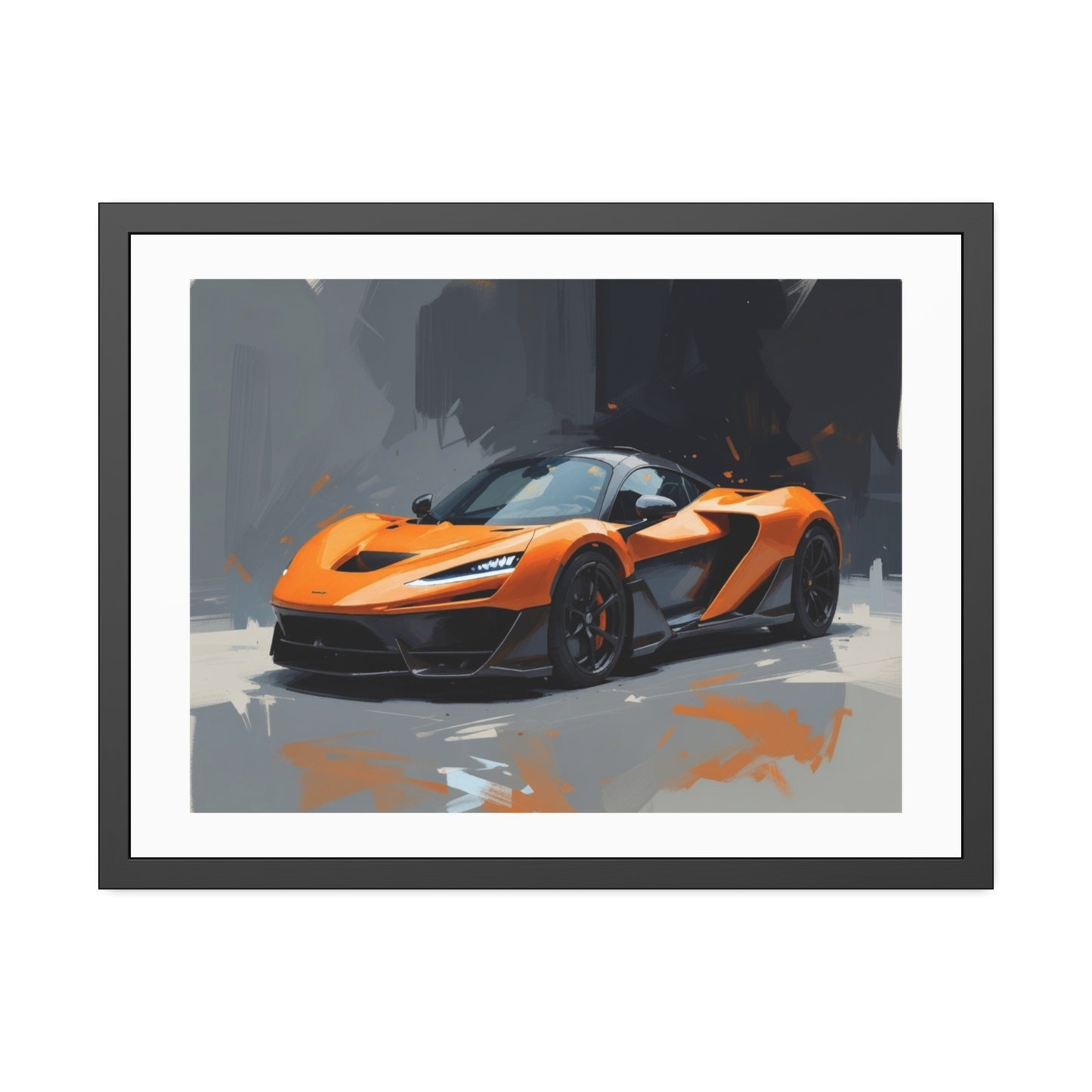 Framed Sports Car Poster — Orange Supercar Art Print