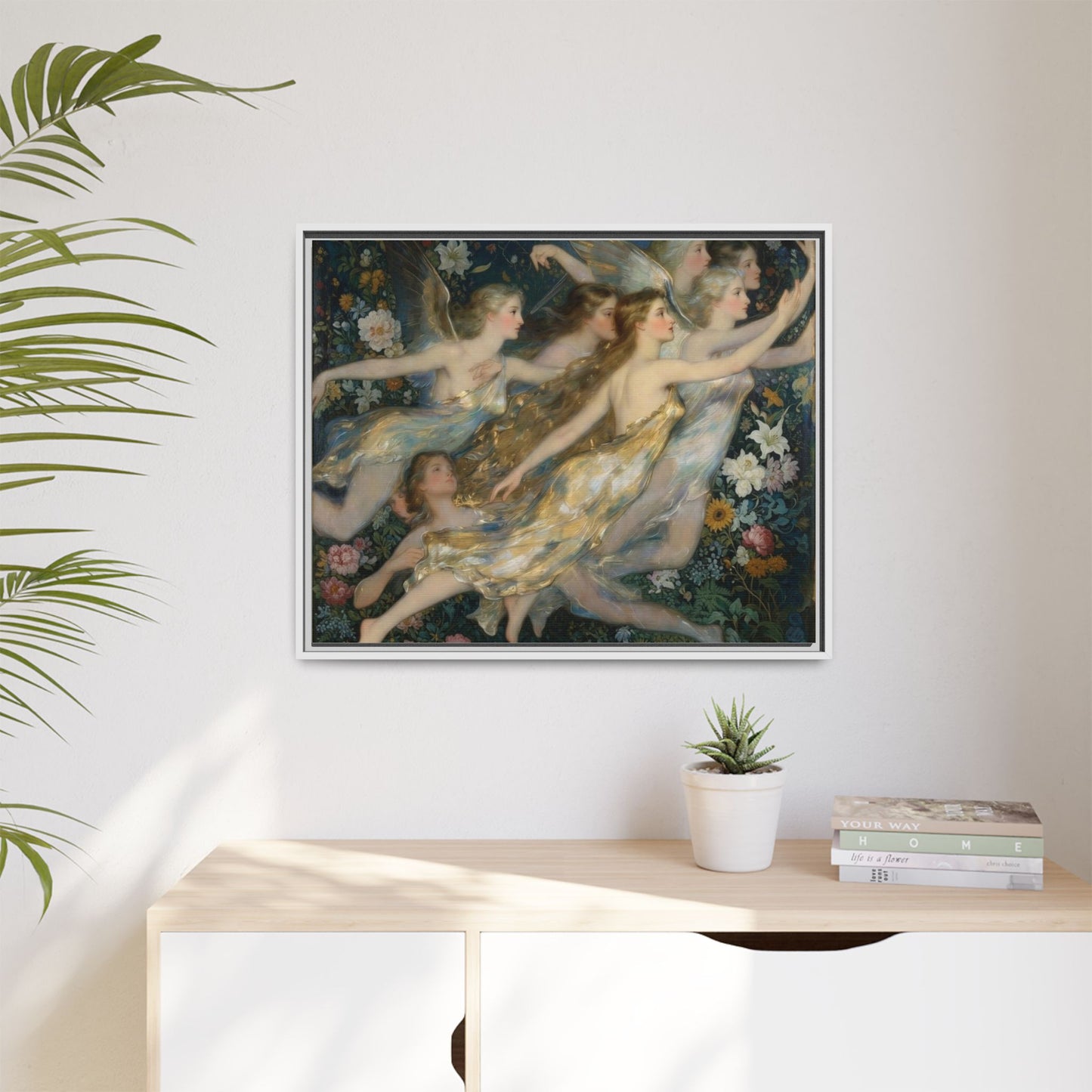 Framed Matte Canvas Wall Art — Vintage Fairies & Floral Painting