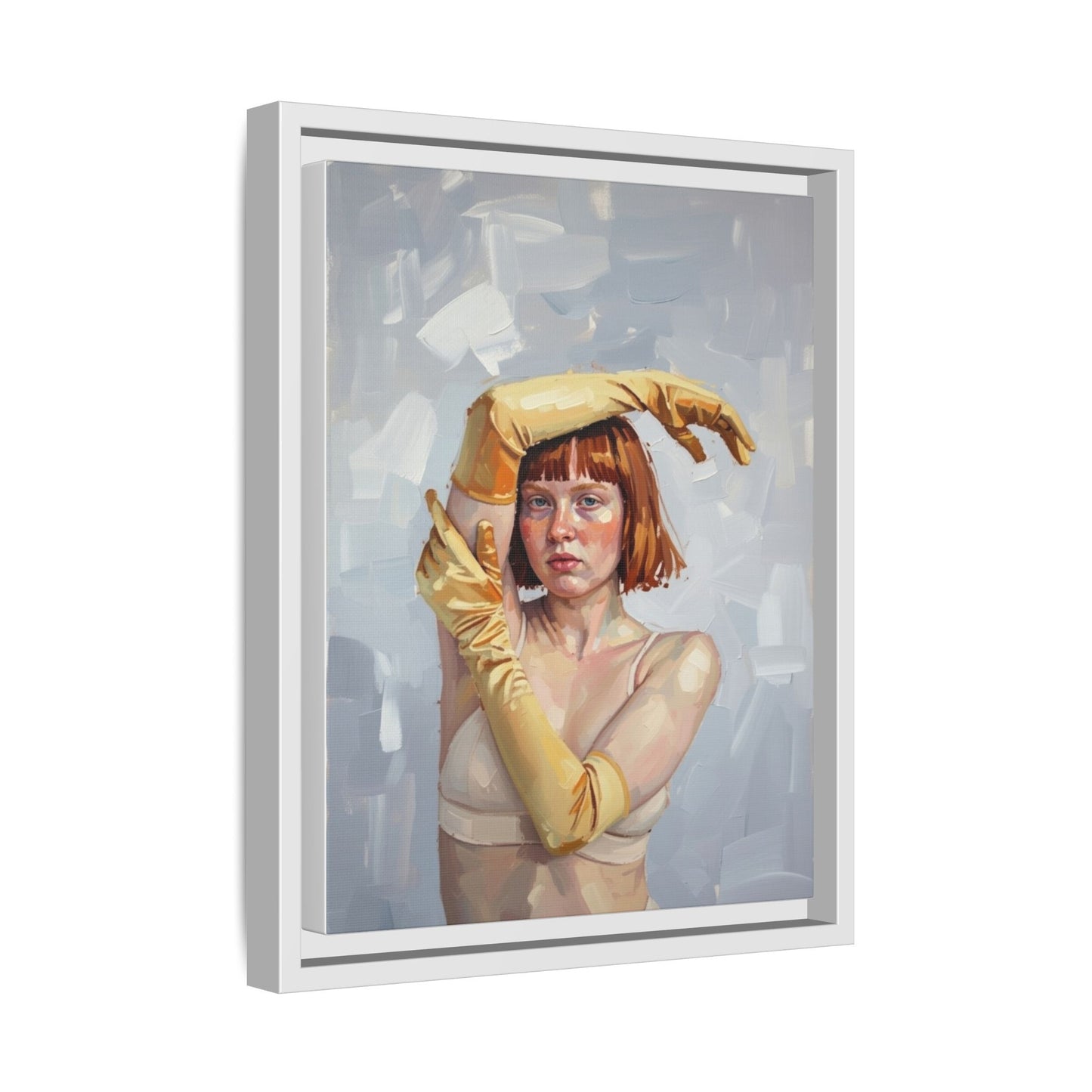 Contemporary Portrait Canvas Print — Woman with Yellow Gloves (Framed Matte)