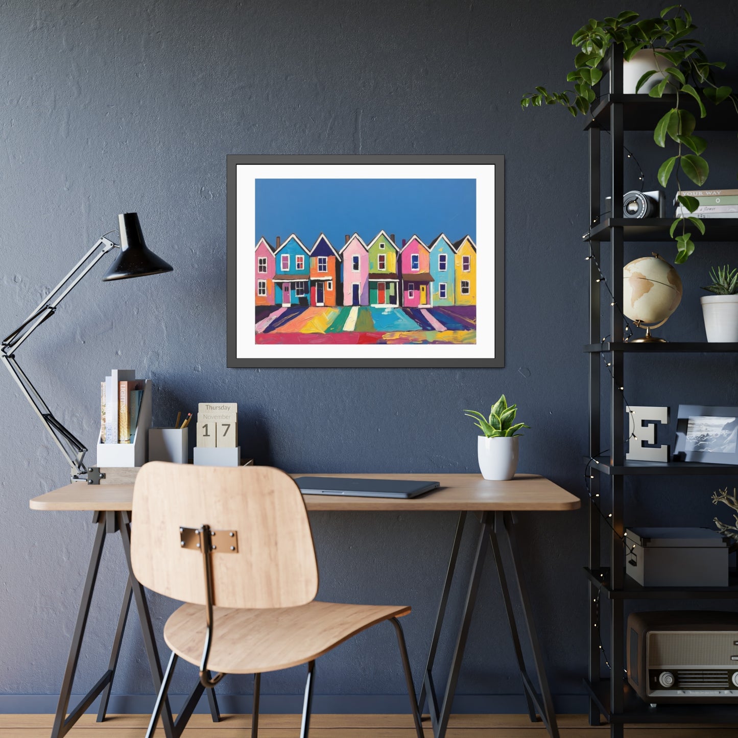 Framed Poster Colorful Row of Houses Wall Art