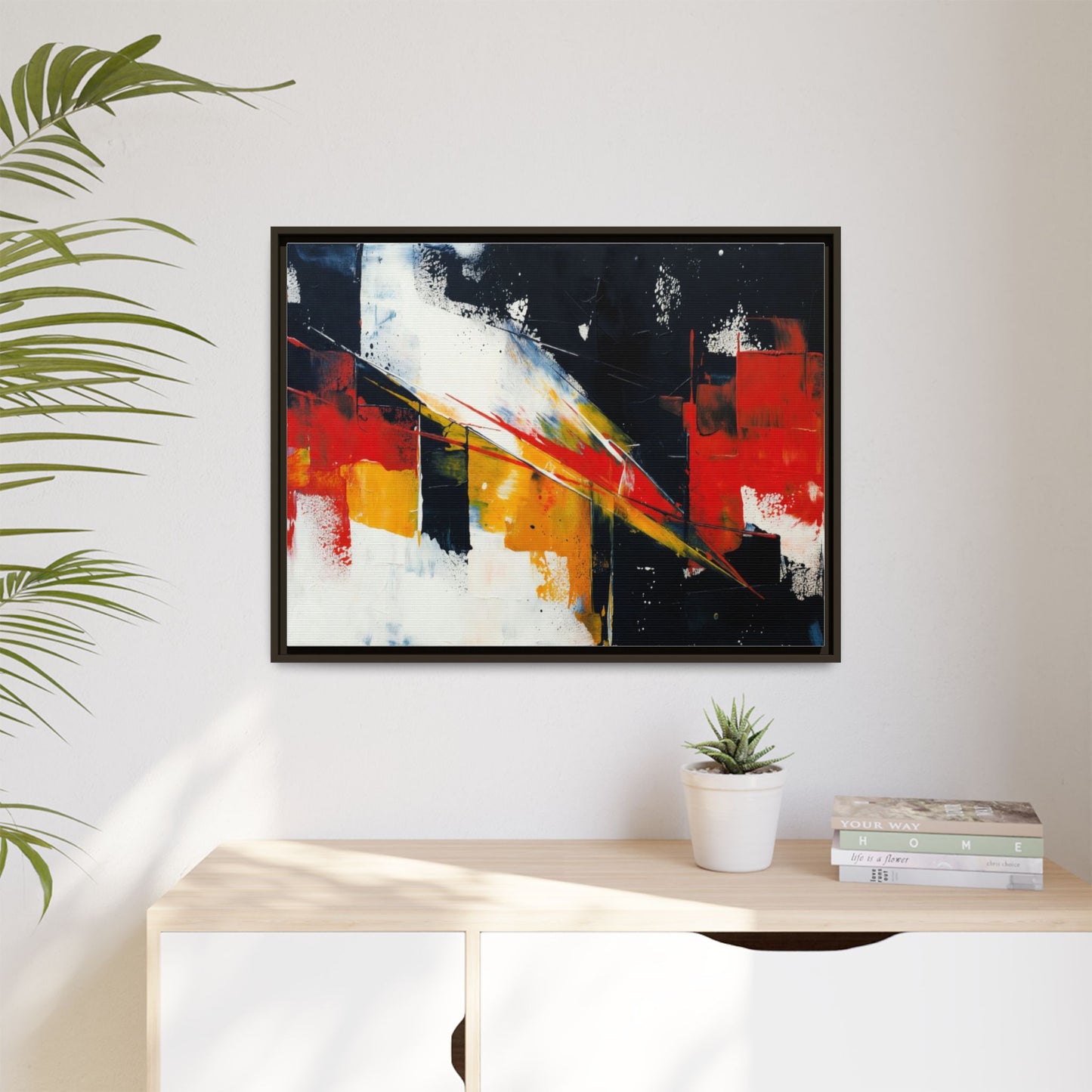 Abstract Red & Black Framed Canvas Print — Modern Geometric Wall Art