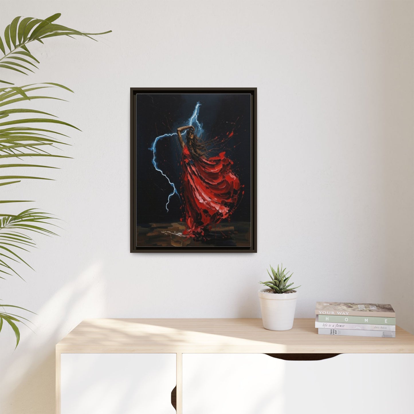 Framed Matte Canvas Print — Red Dancer Lightning Art